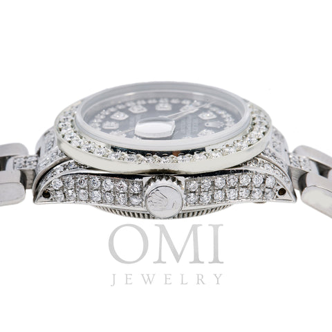 Rolex Lady-Datejust Diamond Watch, 6917 26mm, Black Diamond Dial With 3.75 CT Diamonds
