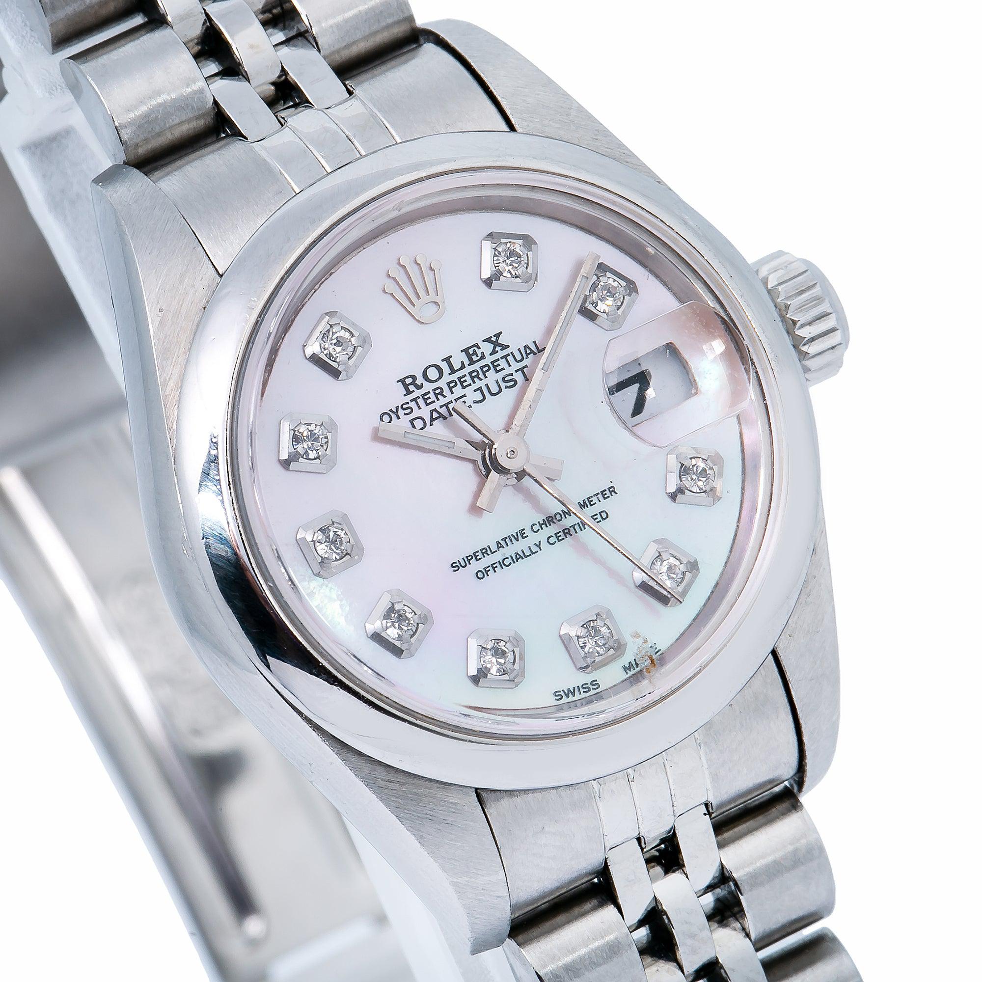 Rolex Datejust 26MM 6916 Pink Mother of Pearl Diamond Dial Smooth Bezel Stainless Steel Jubilee Bracelet