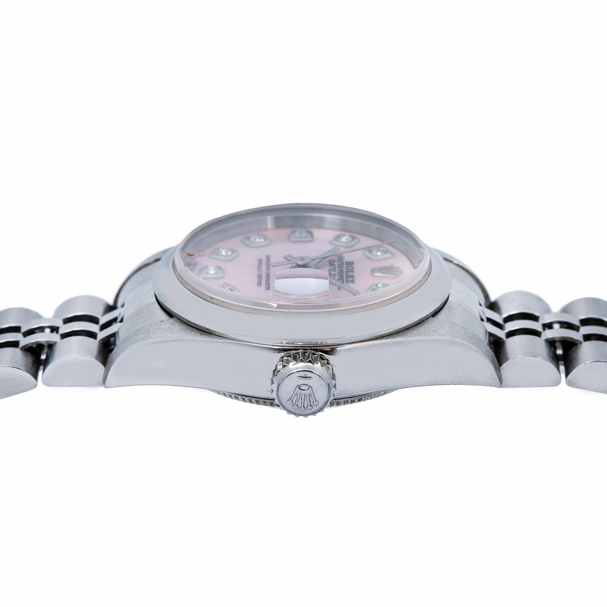 Rolex Datejust 26MM 6916 Pink Mother of Pearl Diamond Dial Smooth Bezel Stainless Steel Jubilee Bracelet