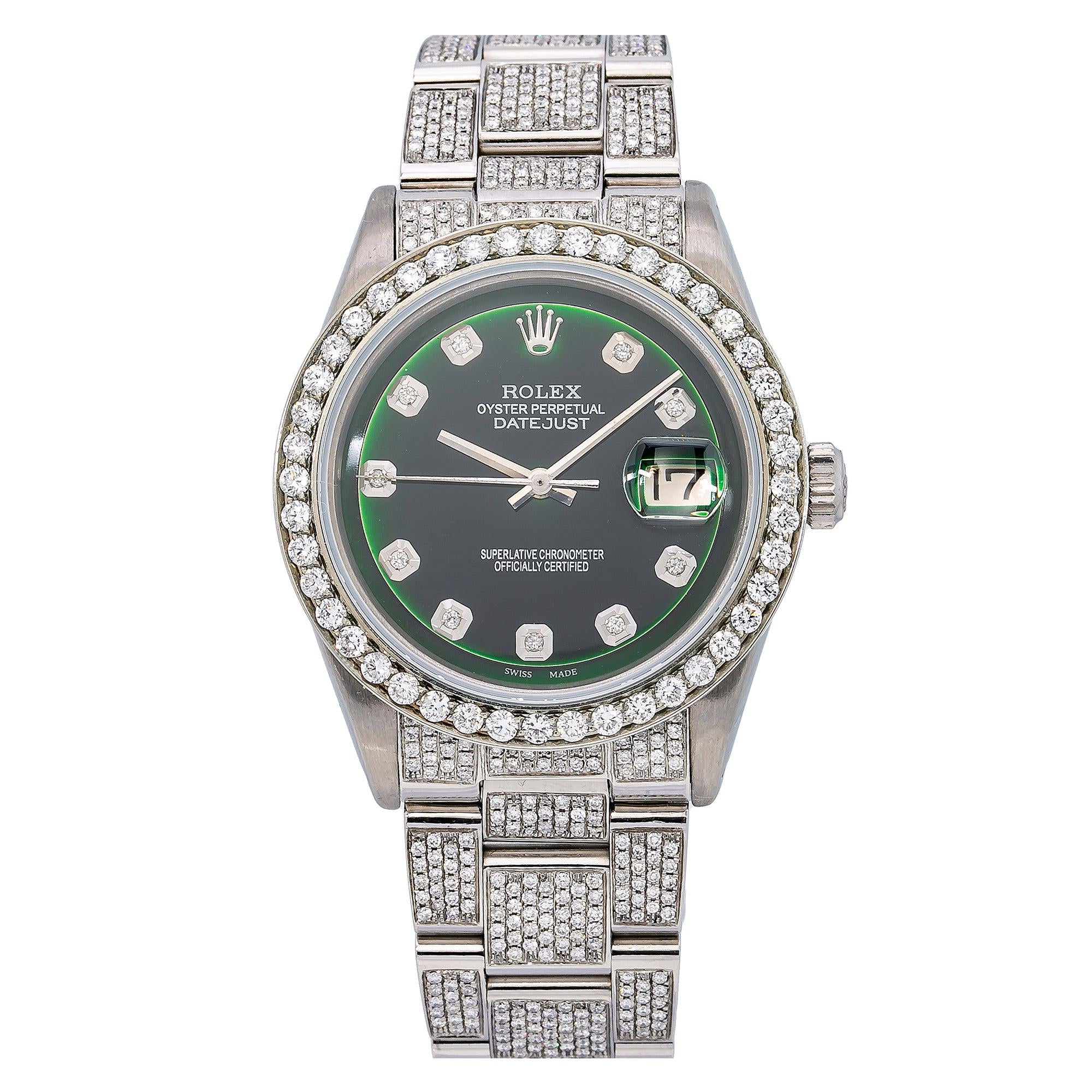 Rolex Datejust 36MM 1600 Green Diamond Dial Diamond Bezel Full Diamond Oyster Bracelet