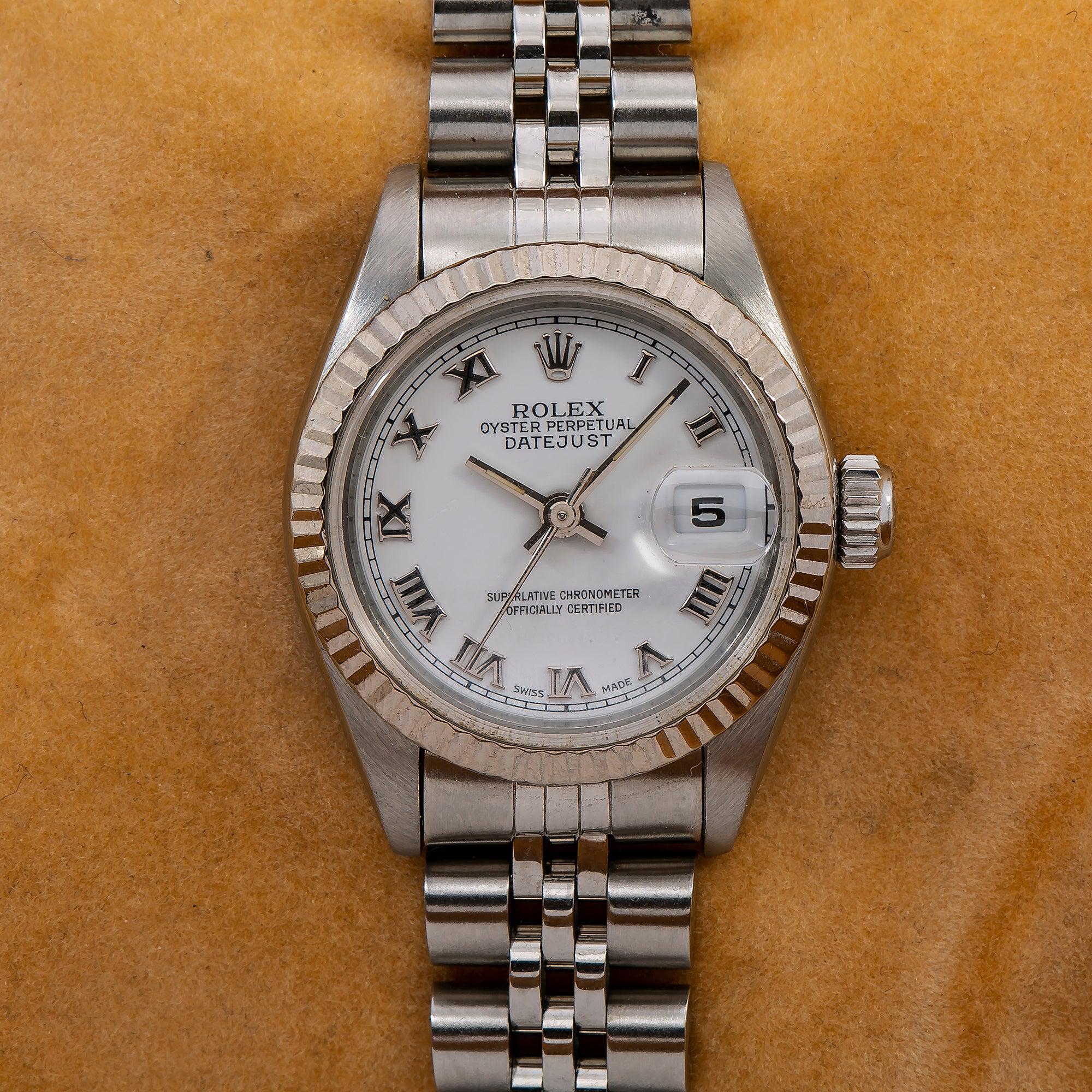 Rolex Datejust 26MM 69174 White Roman Dial Fluted Bezel Stainless Steel Jubilee Bracelet