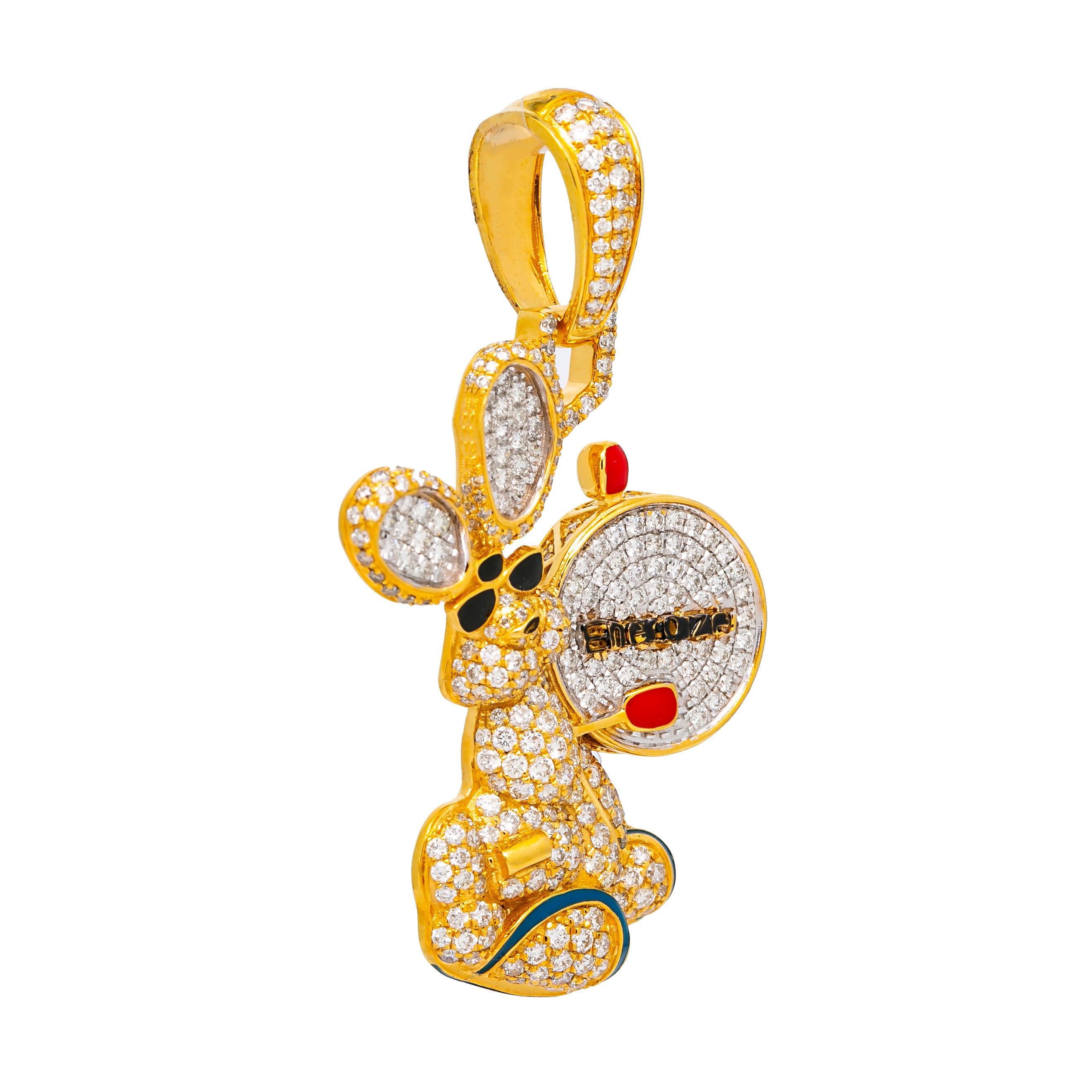 14K YELLOW GOLD RABBIT BATTERY DIAMOND PENDANT