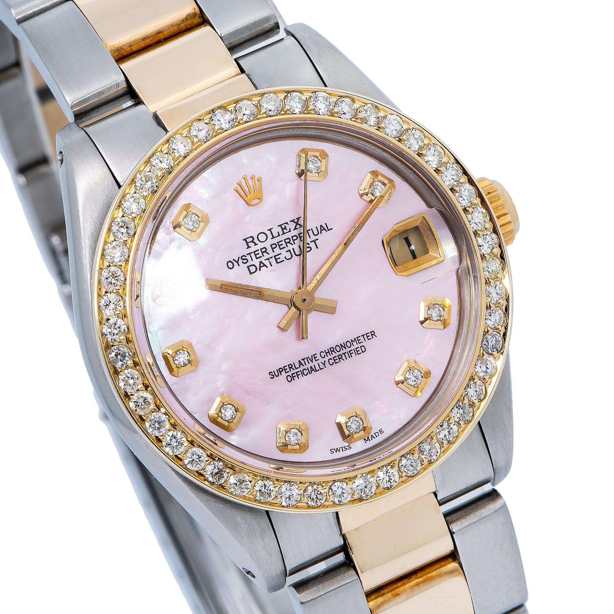 Rolex Datejust 31MM 6827 Pink Mother of Pearl Diamond Dial Diamond Bezel Two Tone Yellow Gold Oyster Bracelet