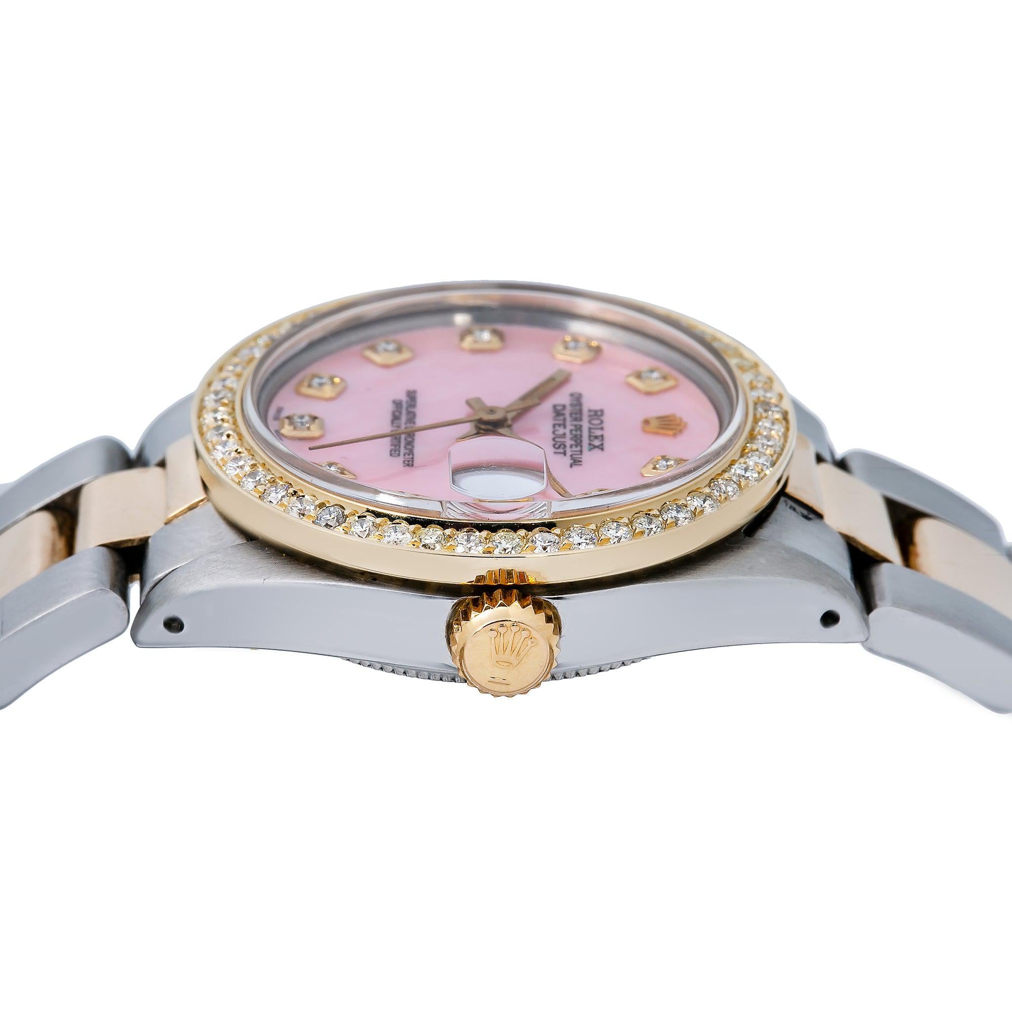 Rolex Datejust 31MM 6827 Pink Mother of Pearl Diamond Dial Diamond Bezel Two Tone Yellow Gold Oyster Bracelet