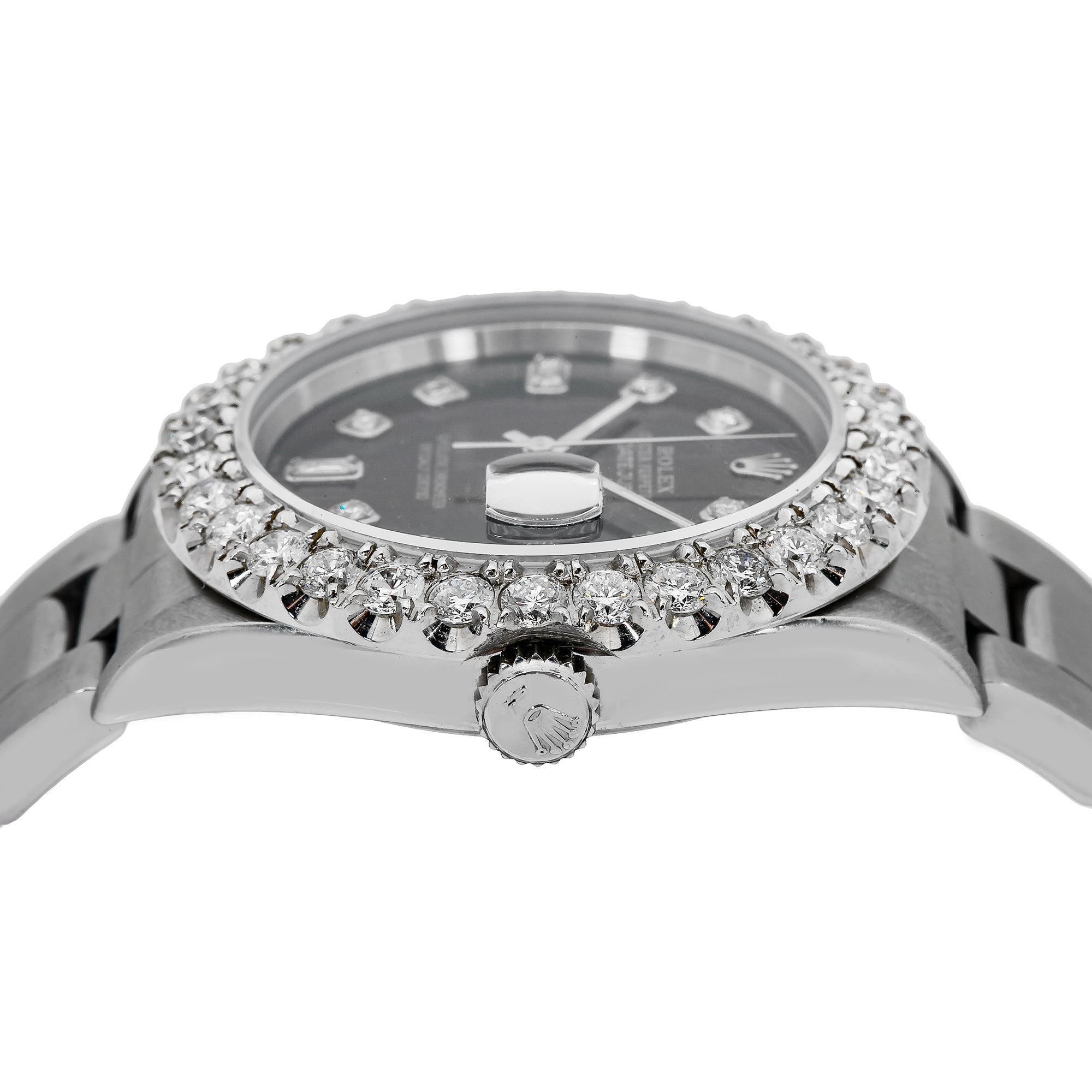 Rolex Datejust 36MM 16200 Black Diamond Dial Diamond Bezel Stainless Steel Oyster Bracelet 4ct