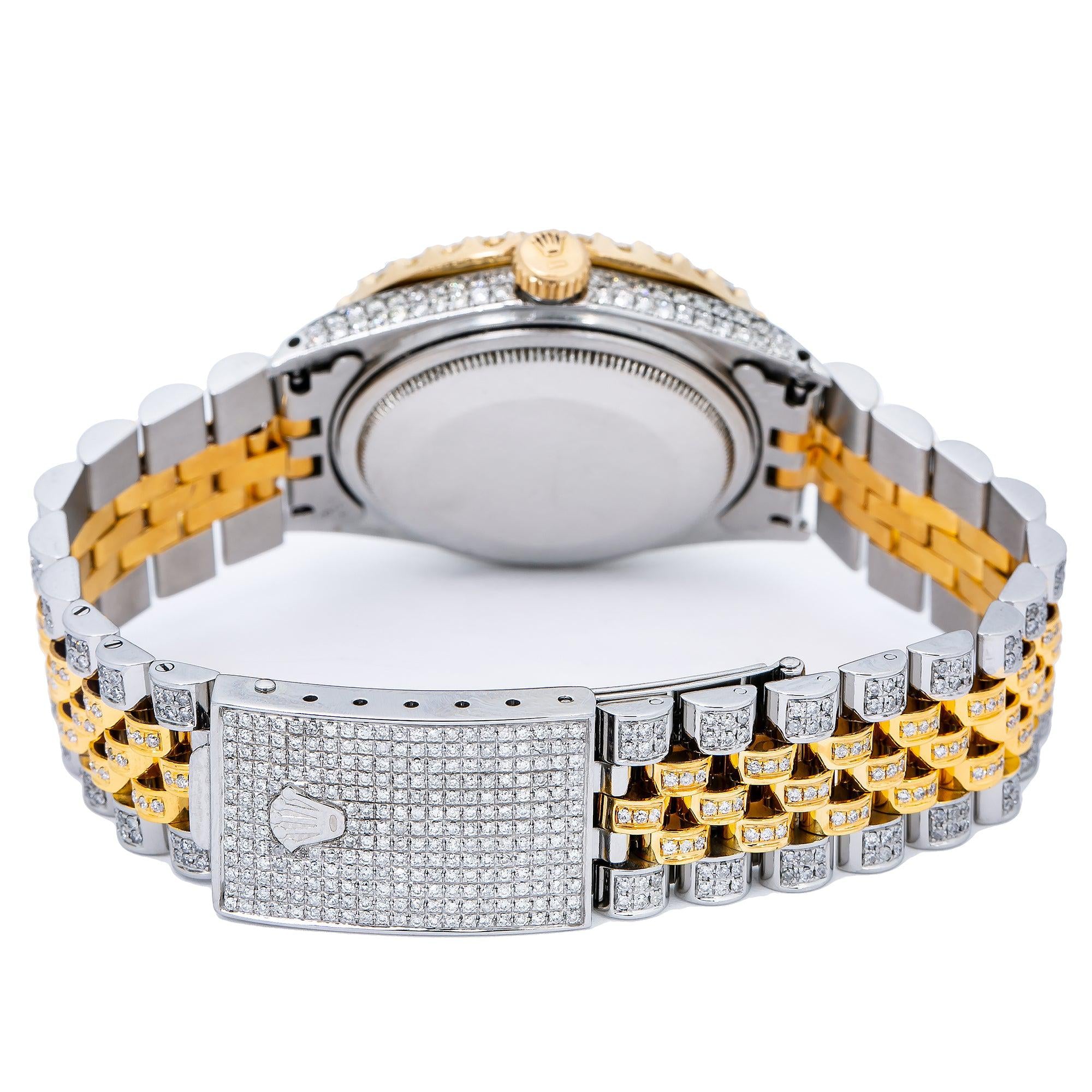 Rolex Datejust 36MM 1601 Burgundy Diamond Dial Diamond Bezel Two Tone Yellow Gold Full Diamond Jubilee Bracelet