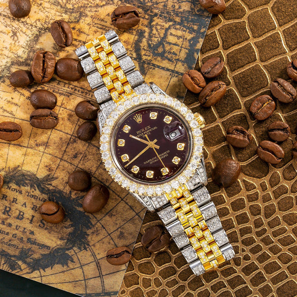 Iced Out Rolex Datejust 36 MM, Two Tone, 10 Carats of Diamonds