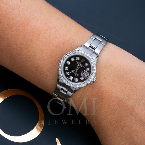 Rolex Oyster Perpetual Lady Datejust 6516 26MM Black Diamond Dial With Stainless Steel Bracelet