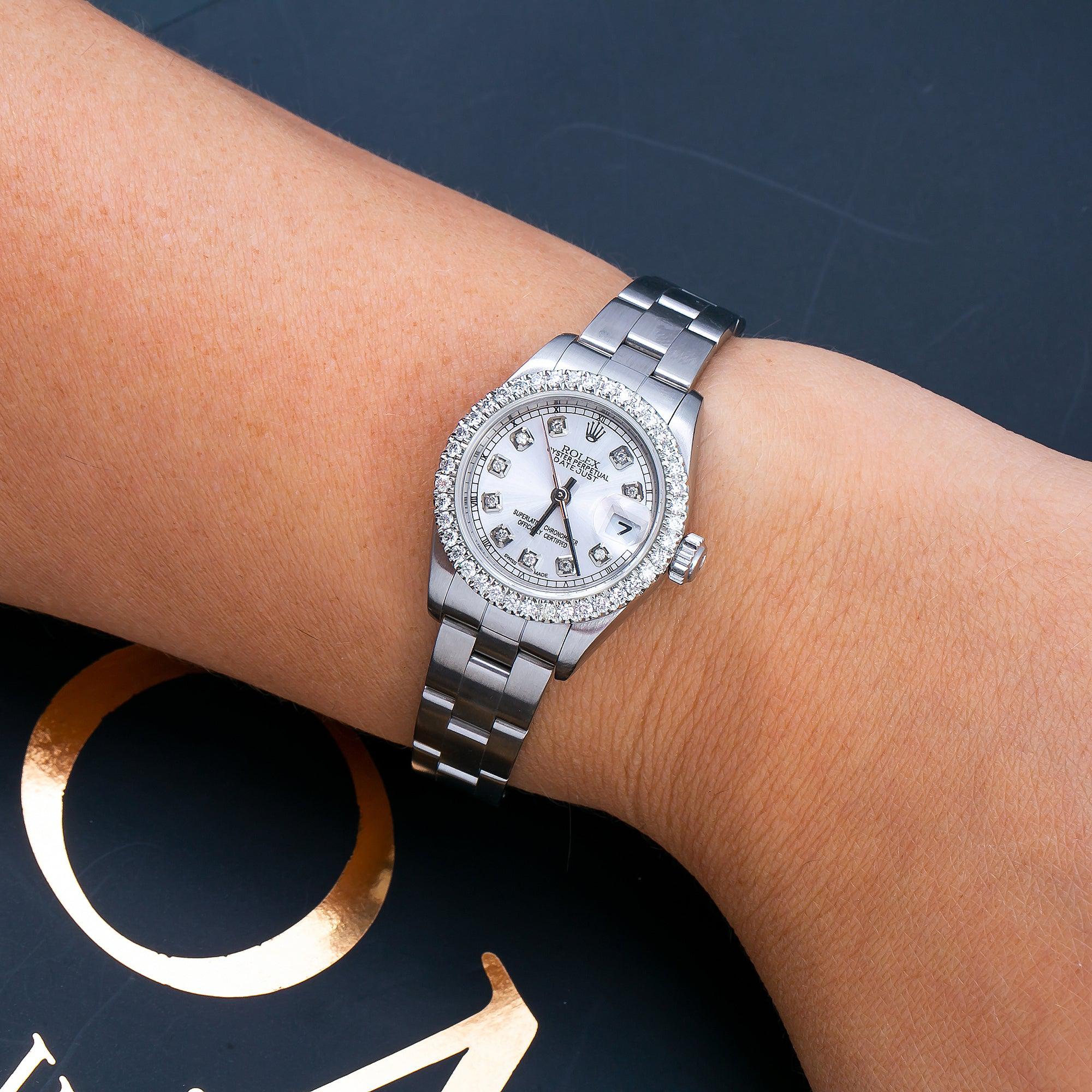 Rolex Datejust 26MM 69160 White Mother of Pearl Diamond Dial Diamond Bezel Stainless Steel Oyster Bracelet