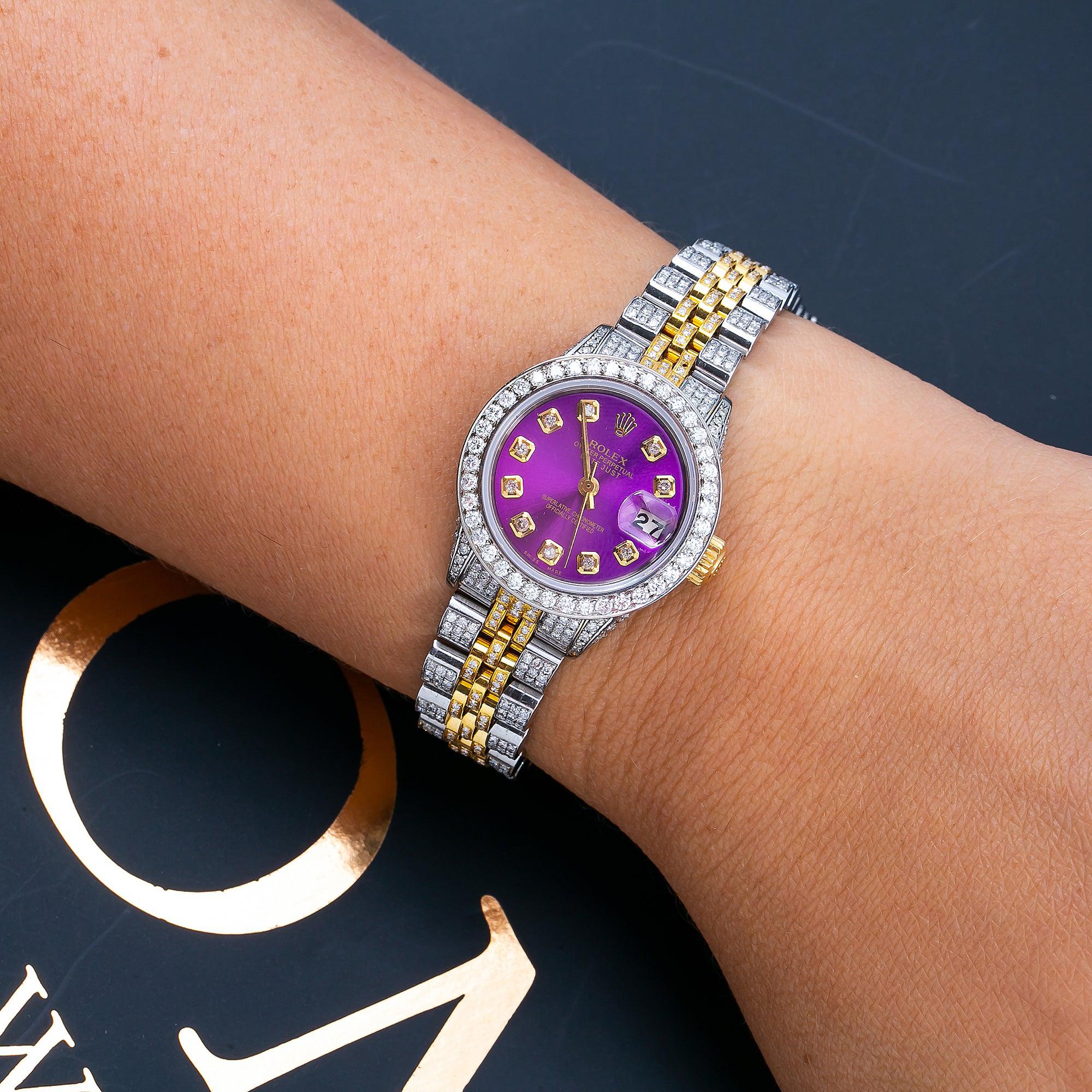 Rolex Datejust 26MM 6917 Purple Diamond Dial Diamond Bezel Two Tone Yellow Gold Full Diamond Jubilee Bracelet