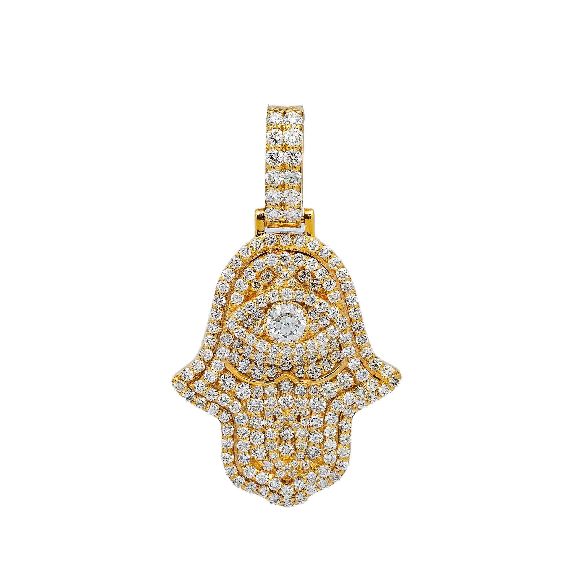 14K YELLOW GOLD DIAMOND HAMSA PENDANT