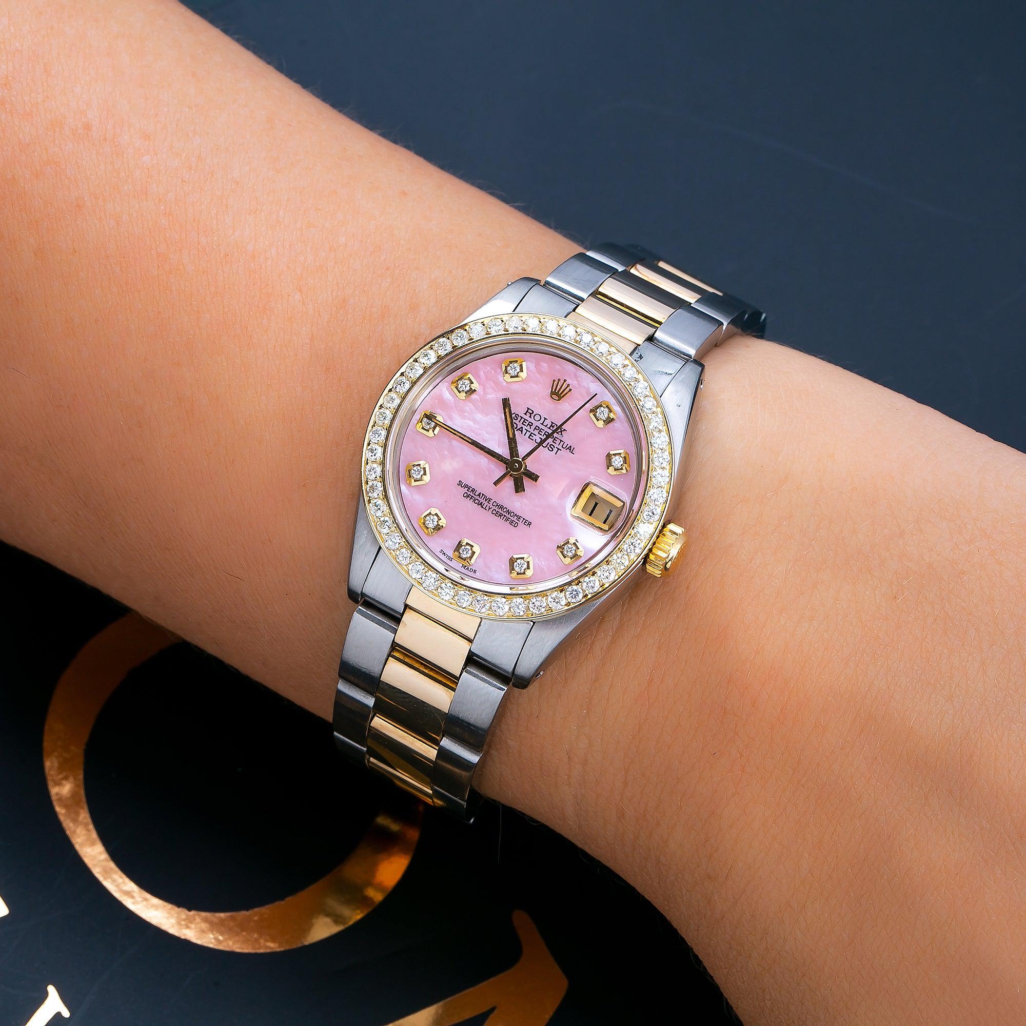 Rolex Datejust 31MM 6827 Pink Mother of Pearl Diamond Dial Diamond Bezel Two Tone Yellow Gold Oyster Bracelet