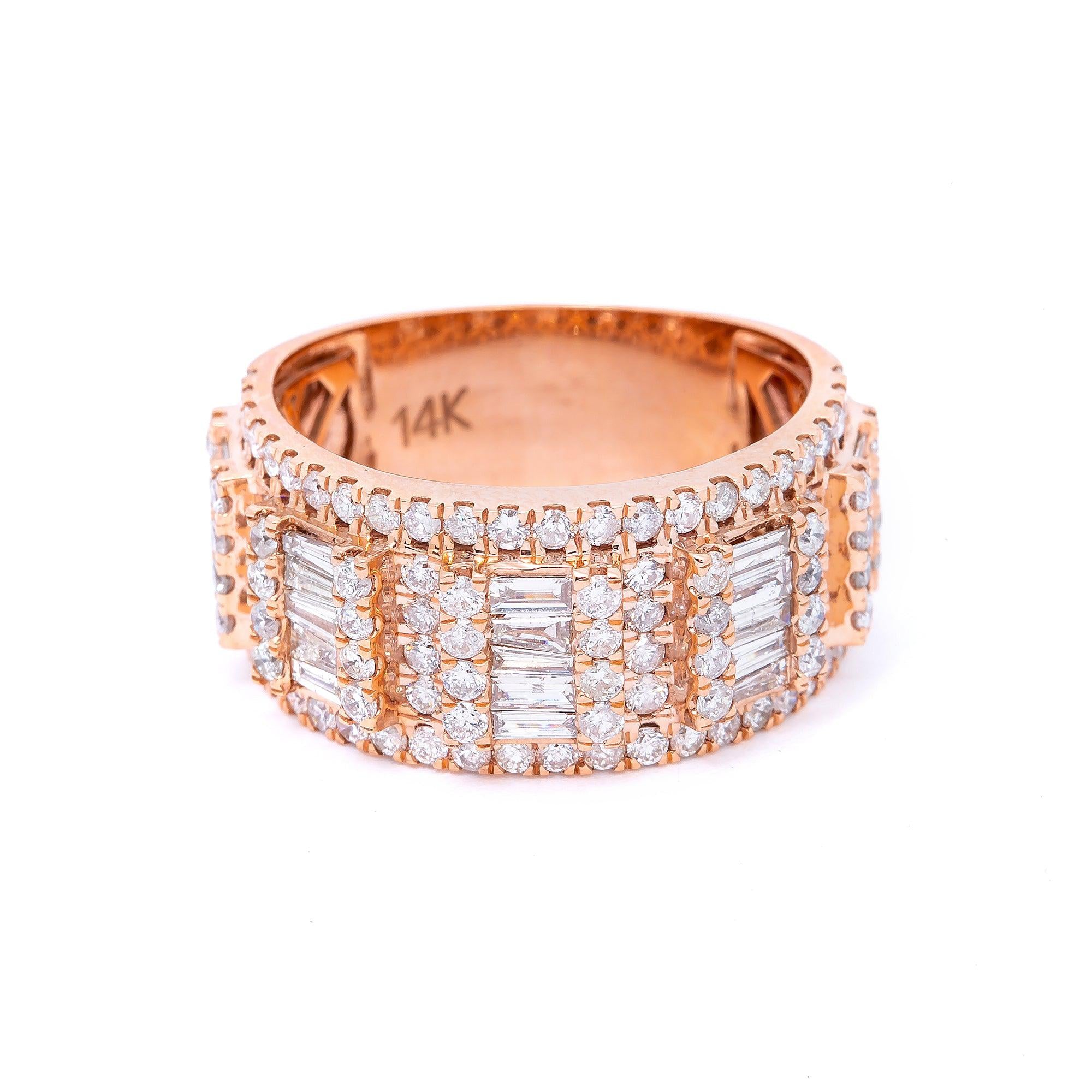 14K ROSE GOLD RING WITH 2.93 CT BAGUETTE DIAMONDS