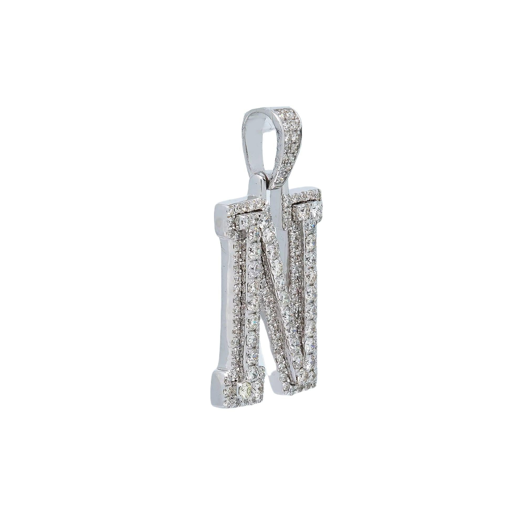 10K WHITE GOLD DIAMOND LETTER N PENDANT