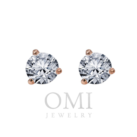 Small 14K Rose Gold  Unisex  Round Shaped  Diamond Earrings