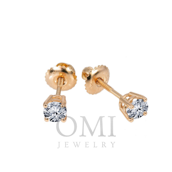 Small 14K Yellow Gold  Unisex  Round Shaped  Diamond Earrings