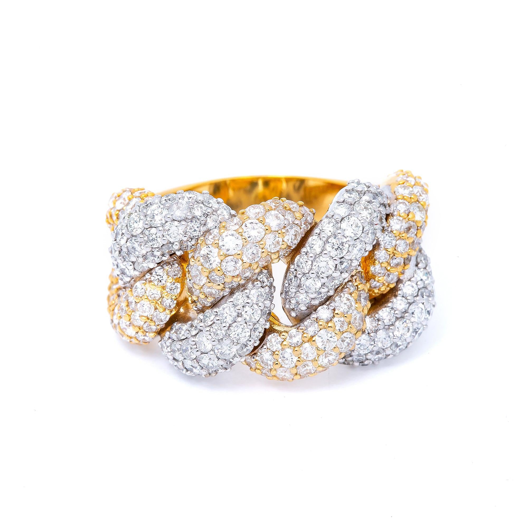 14K YELLOW TWO TONE CUBAN RING WITH 2.60 CT  DIAMONDS