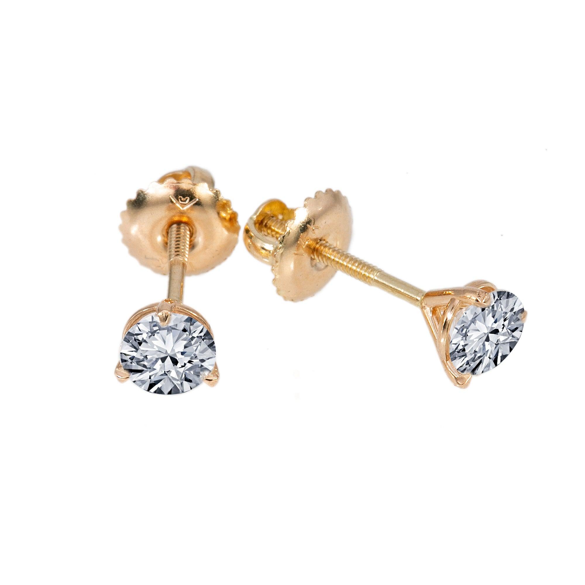 Small 14K Yellow Gold Unisex Round Shaped Diamond Earrings