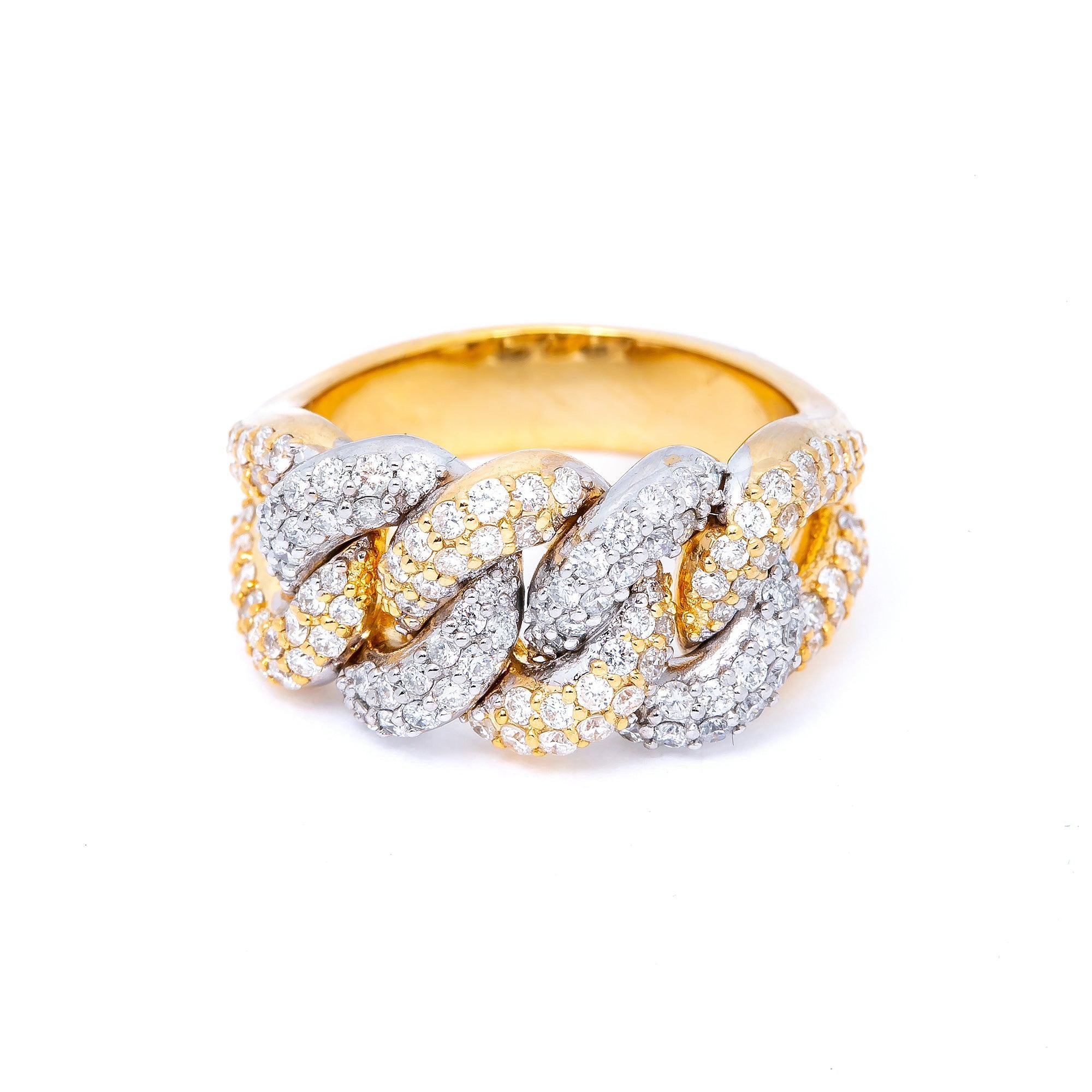 14K TWO TONE CUBAN RING WITH 2.10 CT  DIAMONDS
