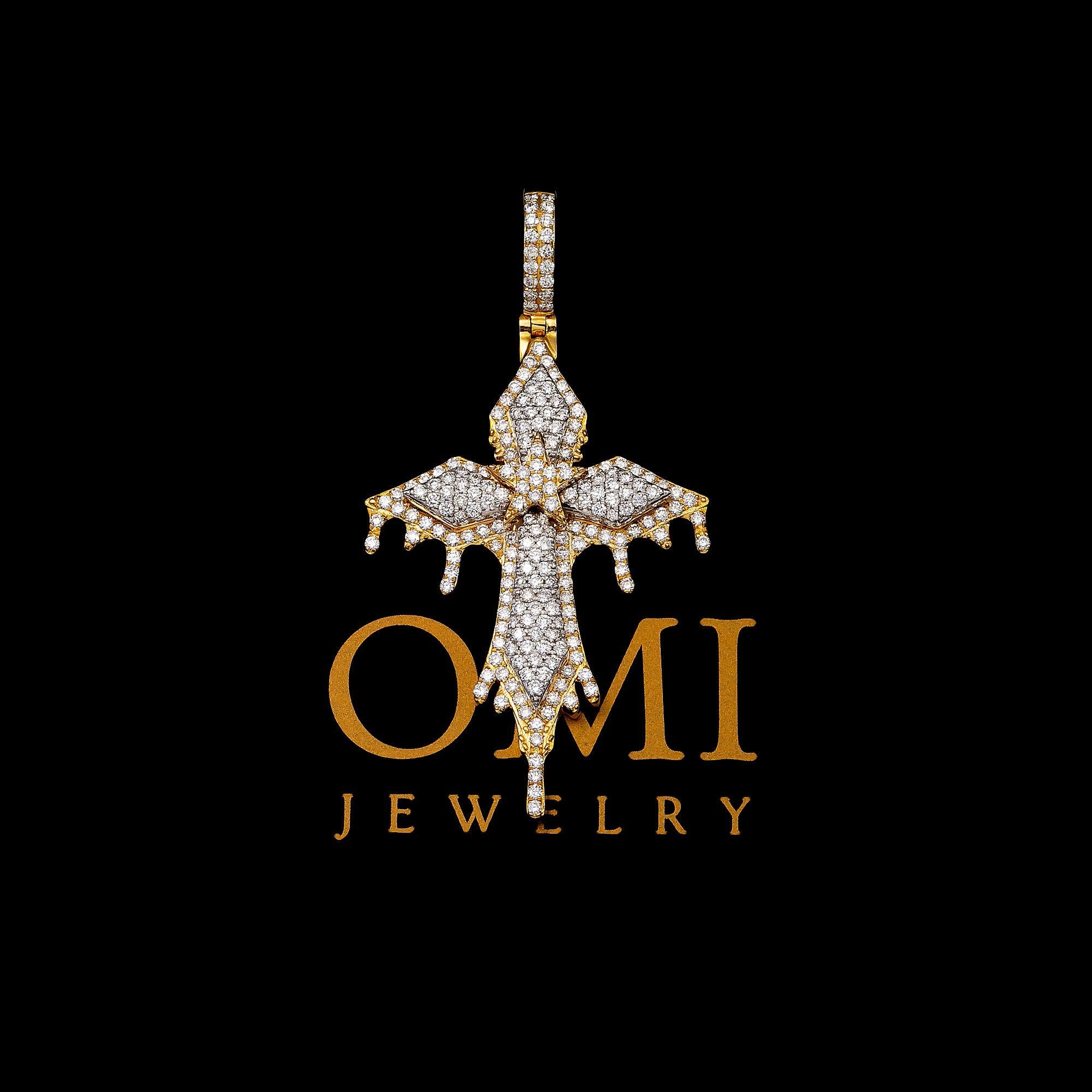 14K YELLOW GOLD DIAMOND DRIP CROSS PENDANT