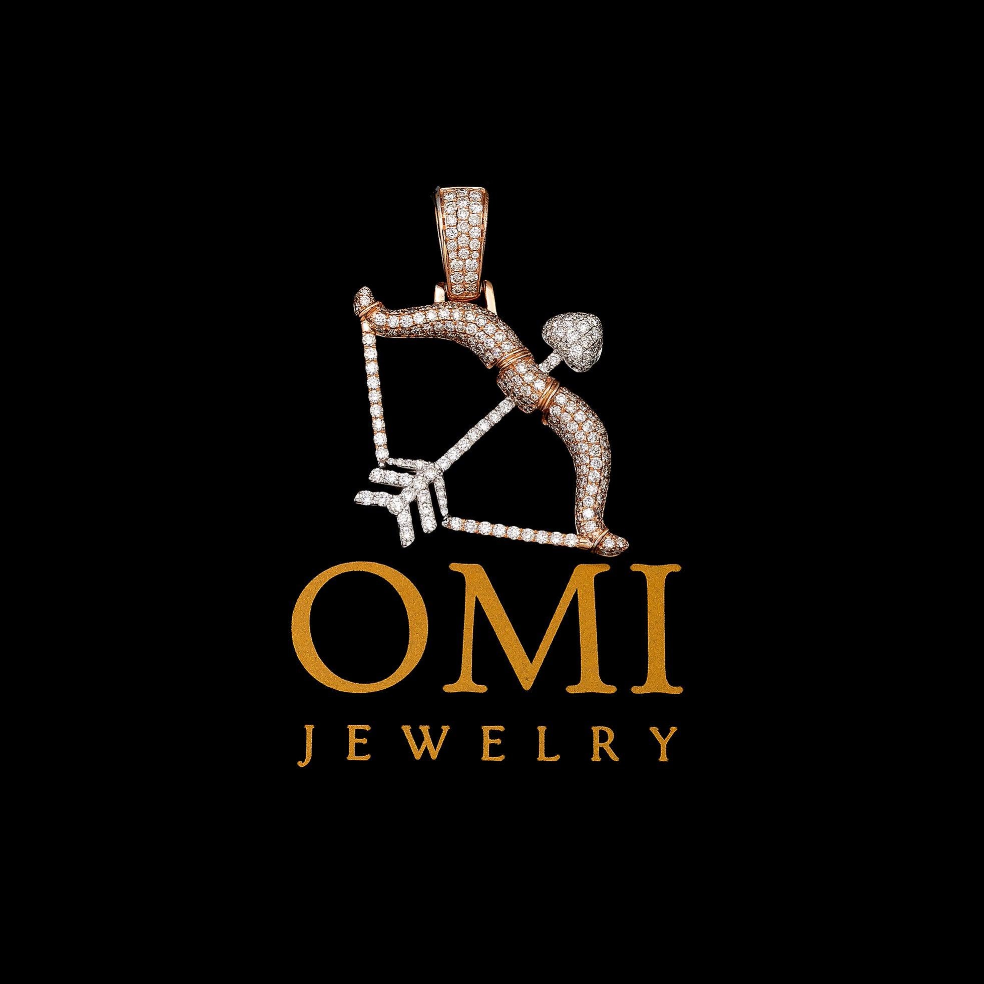 14K ROSE/WHITE GOLD DIAMOND CUPID BOW & ARROW PENDANT