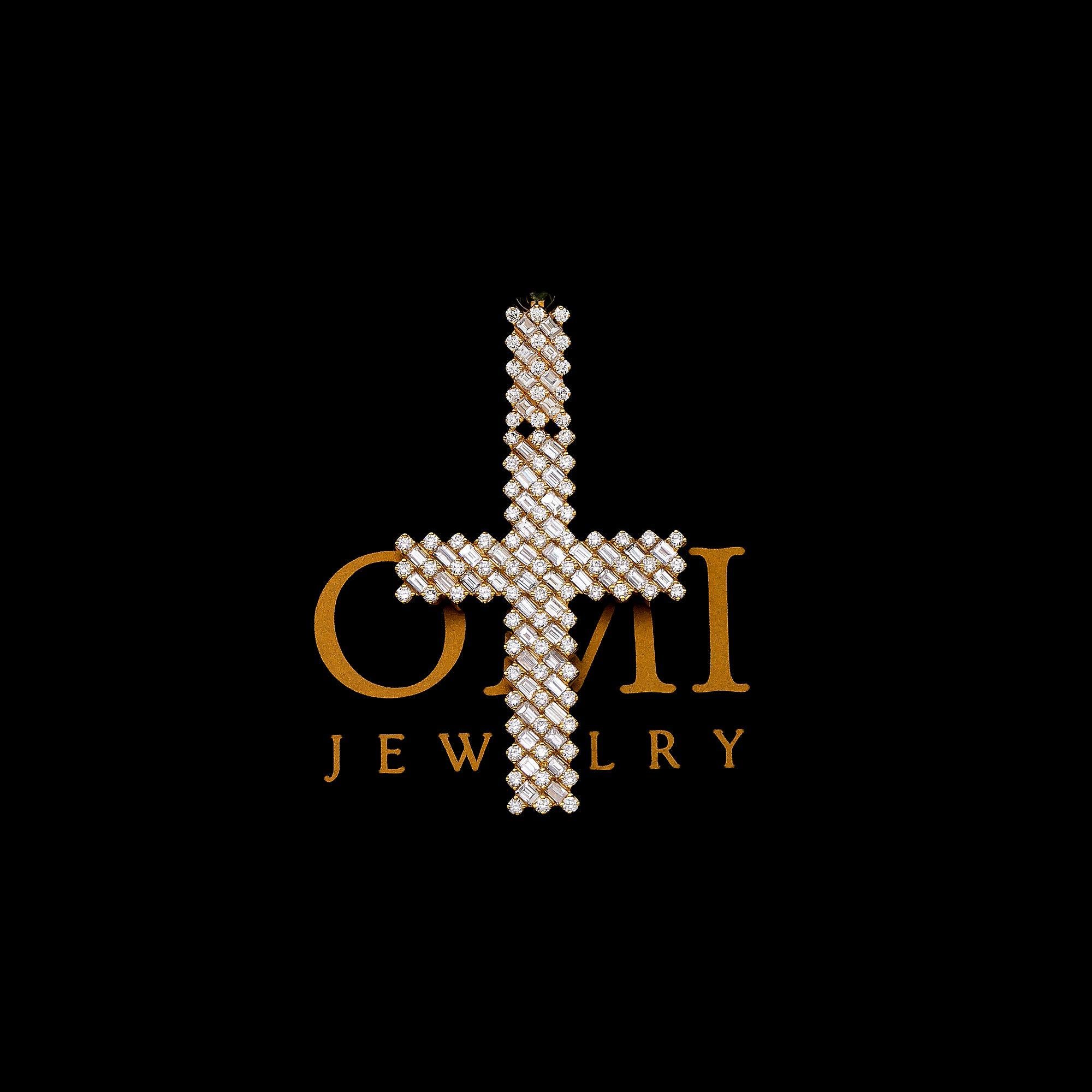 14K YELLOW GOLD BAGUETTE DIAMOND CROSS PENDANT