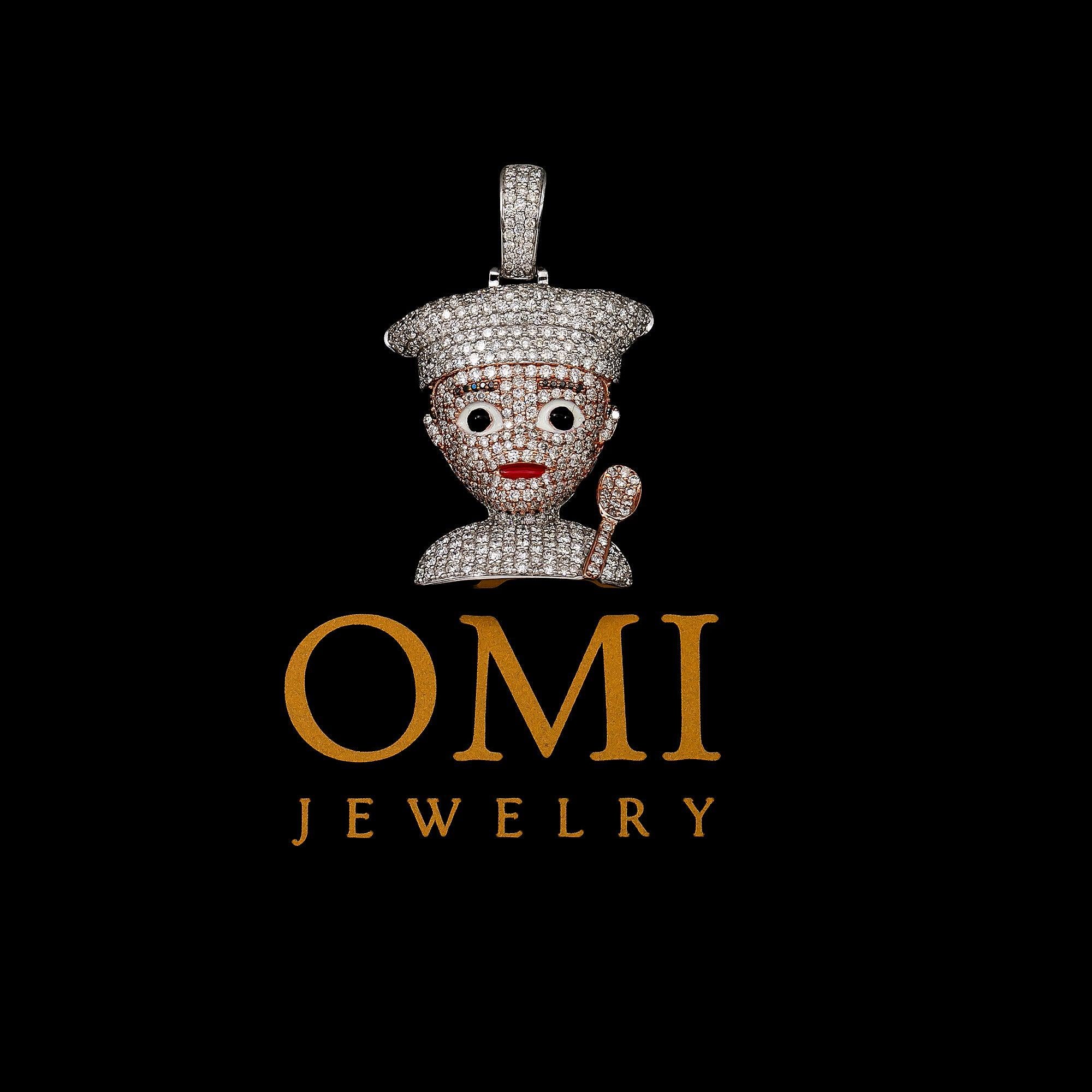 10K WHITE/ROSE GOLD DIAMOND CHEF EMOJI PENDANT