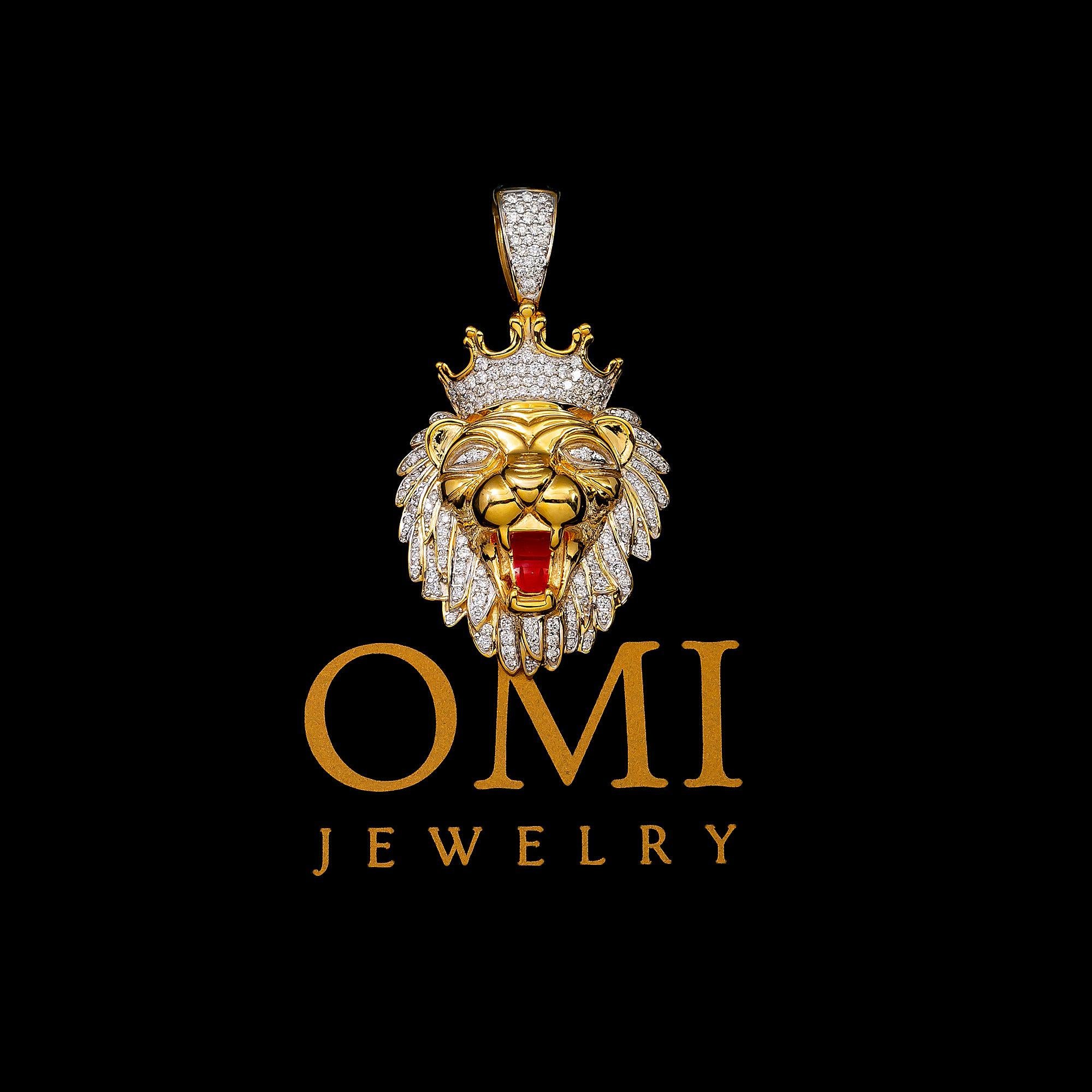 10K YELLOW GOLD DIAMOND LION HEAD PENDANT