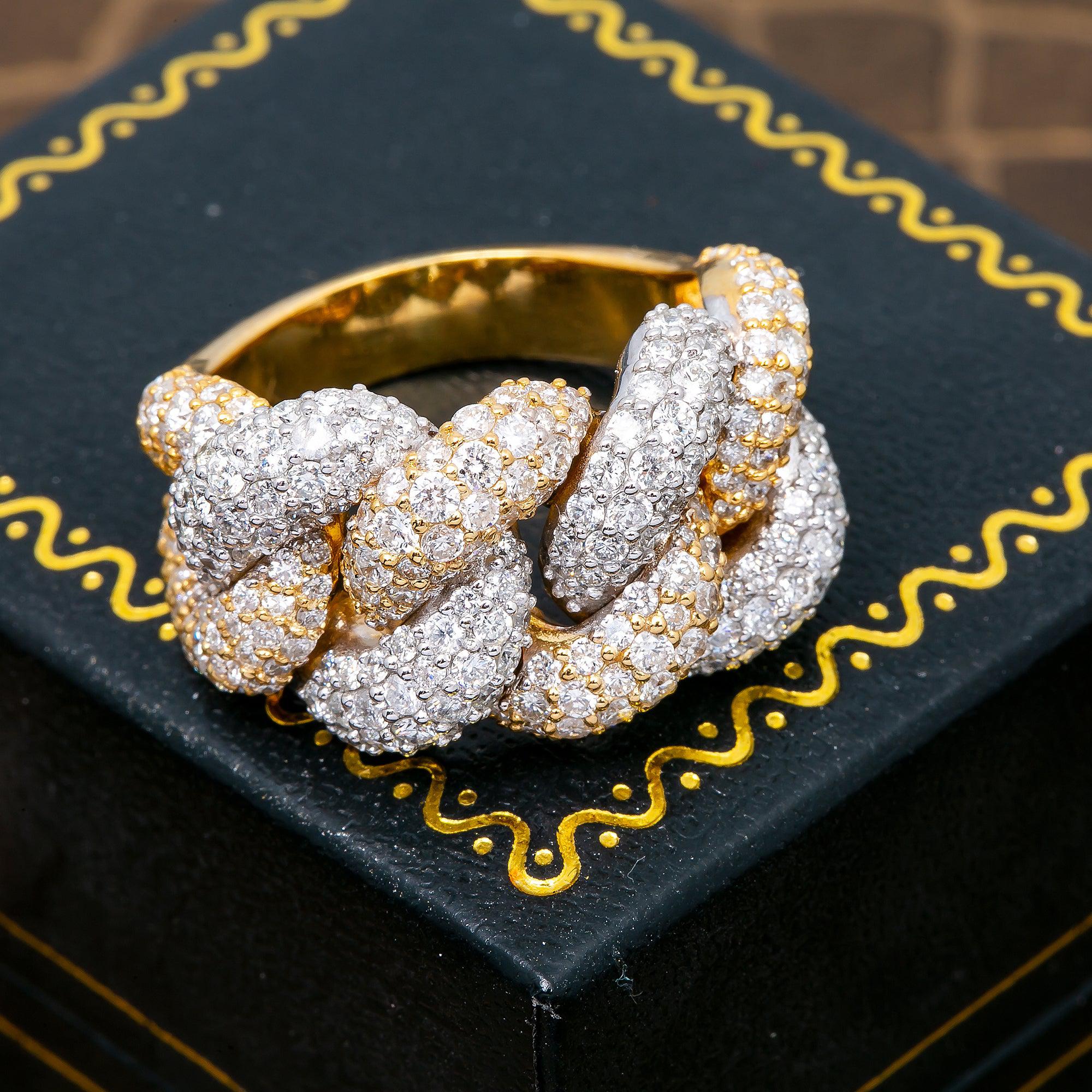 14K YELLOW TWO TONE CUBAN RING WITH 2.60 CT  DIAMONDS