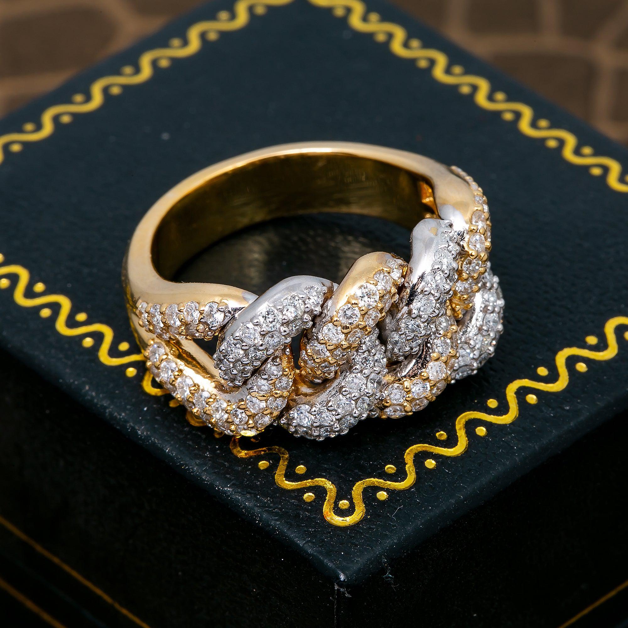 14K TWO TONE CUBAN RING WITH 2.10 CT  DIAMONDS