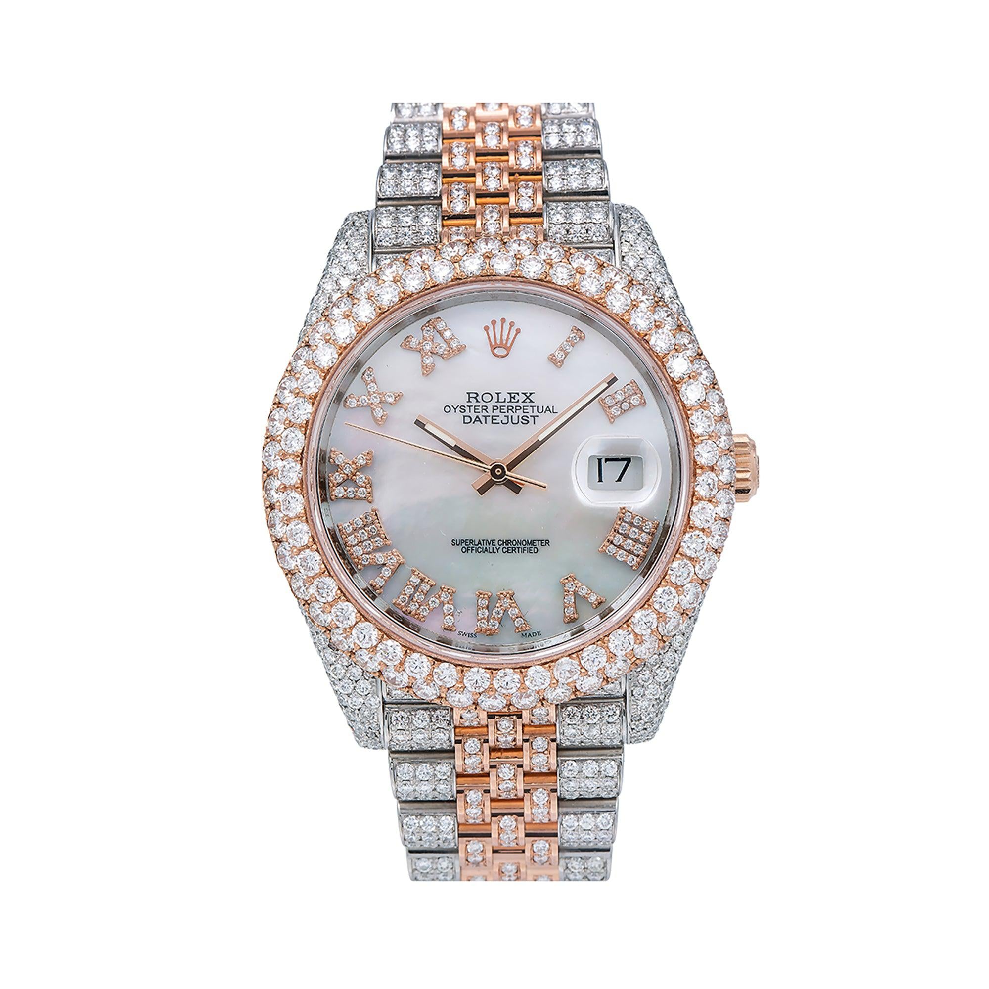 Rolex Datejust 41MM 126331 Mother of Pearl Roman Dial Diamond Bezel Two Tone Full Diamond Jubilee Bracelet 19.25ct