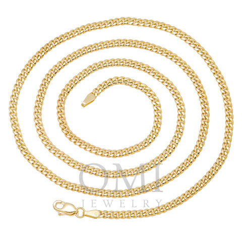 10k Yellow Gold 3mm Hollow Cuban Chain Available In Sizes 18