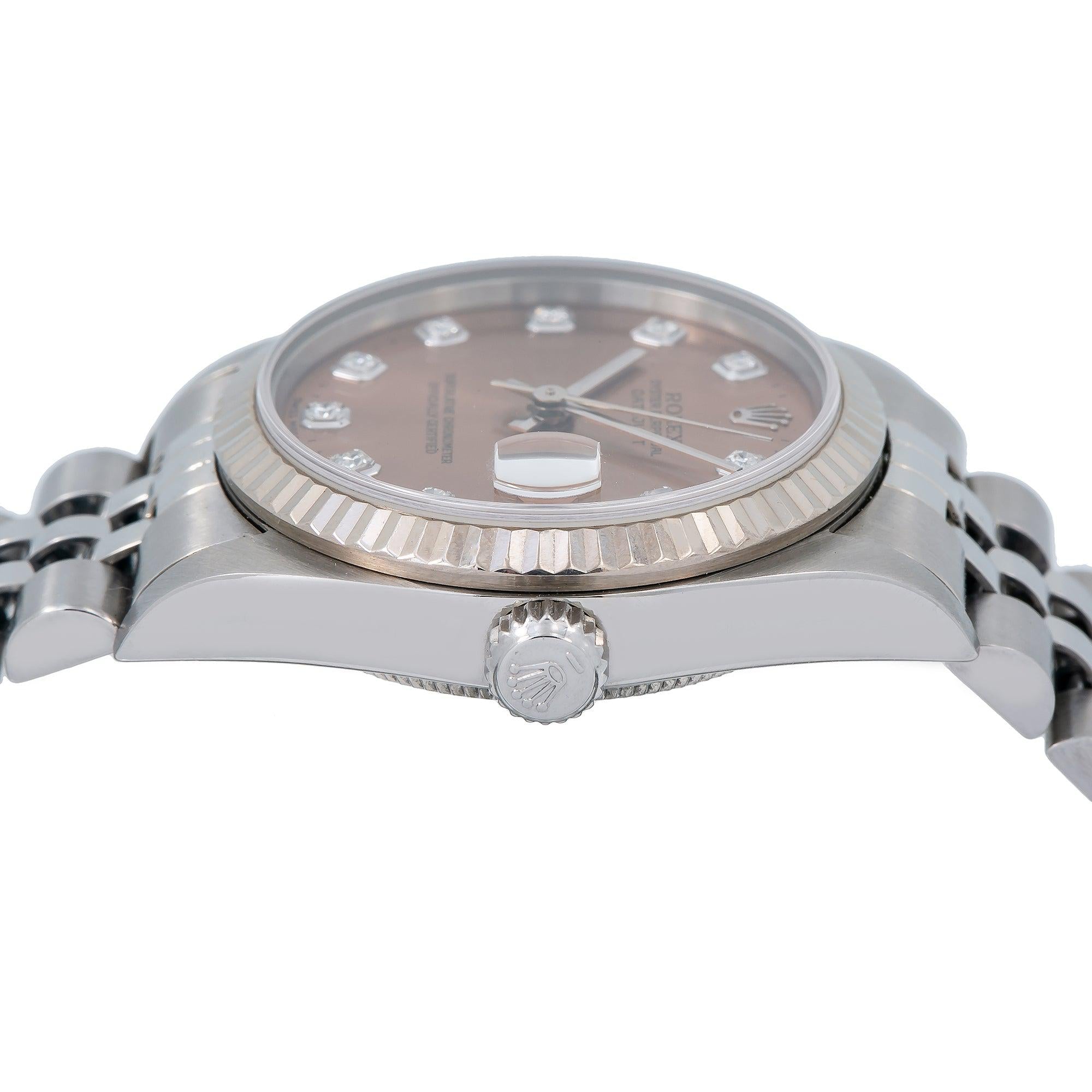 Rolex Datejust 31MM 68274 Brown Diamond Dial Fluted Bezel Stainless Steel Jubilee Bracelet