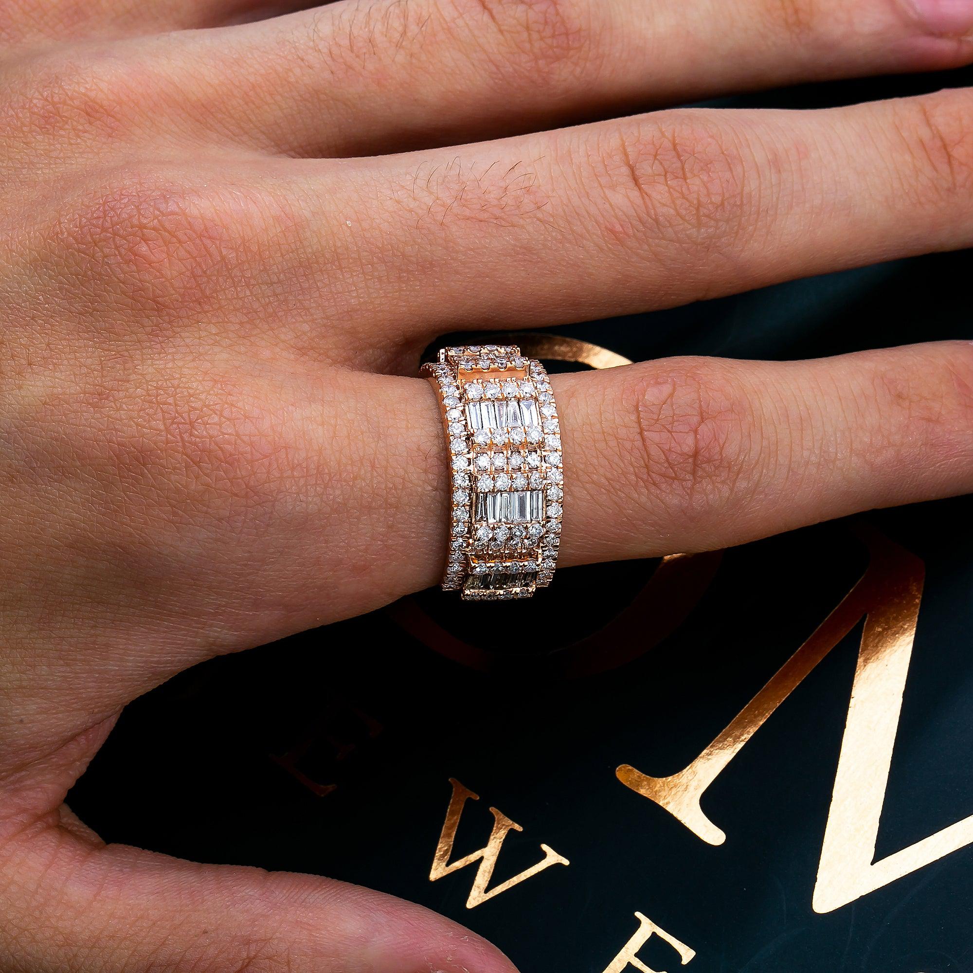 14K ROSE GOLD RING WITH 2.93 CT BAGUETTE DIAMONDS