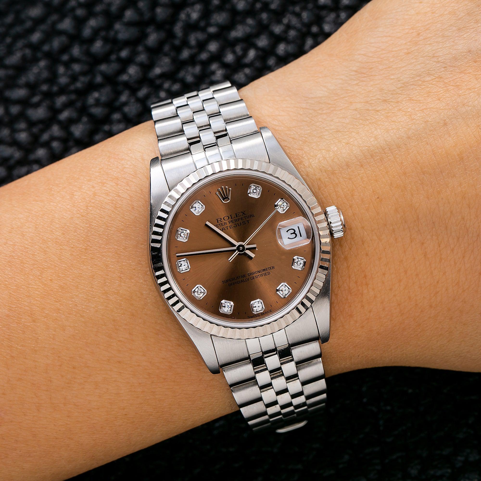Rolex Datejust 31MM 68274 Brown Diamond Dial Fluted Bezel Stainless Steel Jubilee Bracelet