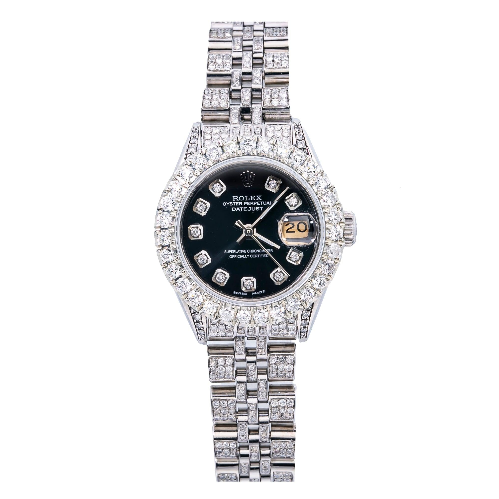 Rolex Datejust 26MM 6916 Black Diamond Dial Diamond Bezel Full Diamond Oyster Bracelet