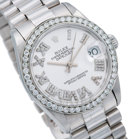 Rolex Datejust Diamond Watch 31MM Silver Diamond Roman Numeral Dial 1.05 CT