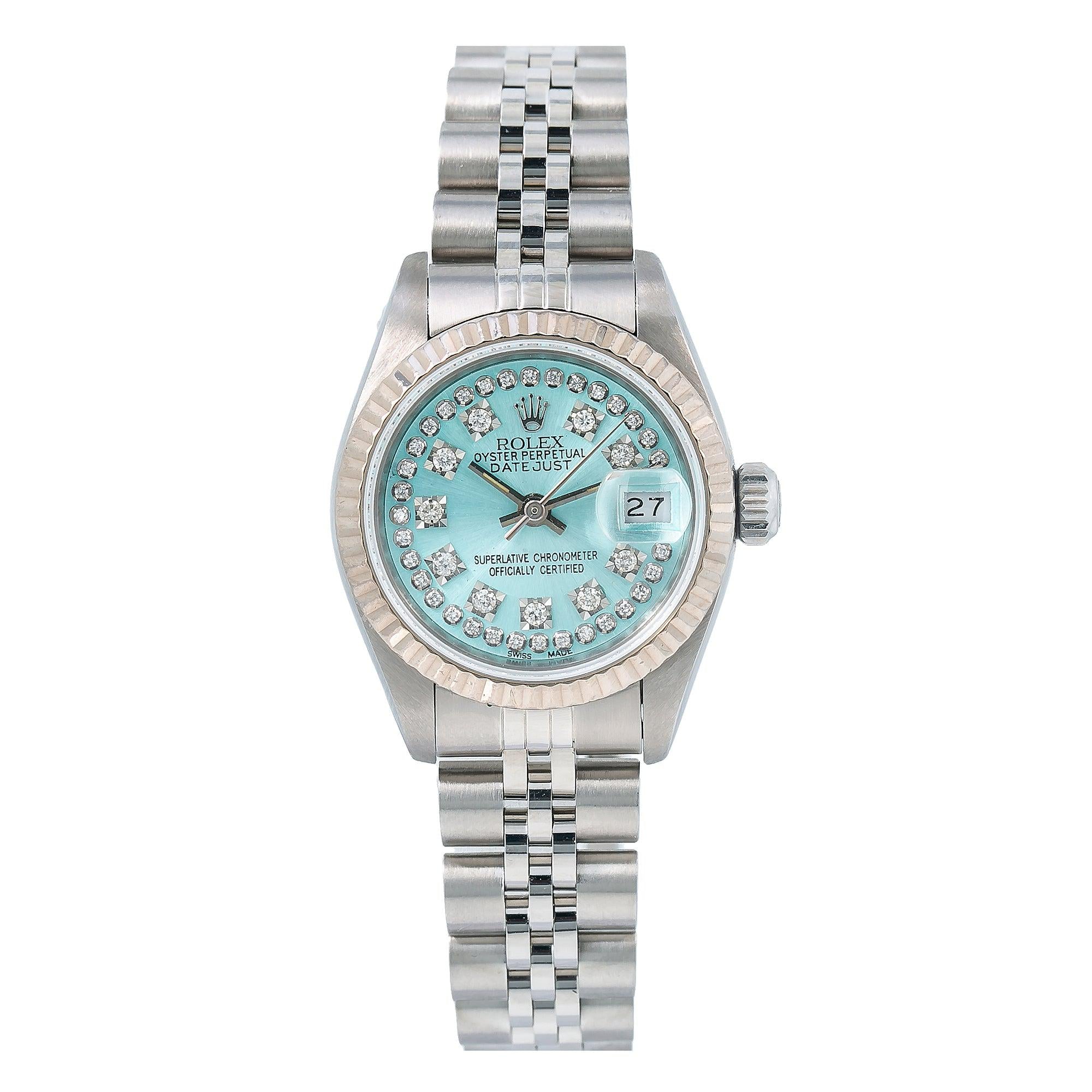 Rolex Datejust 26MM 69174 Ice Blue Diamond Dial White Gold Fluted Bezel Stainless Steel Jubilee Bracelet
