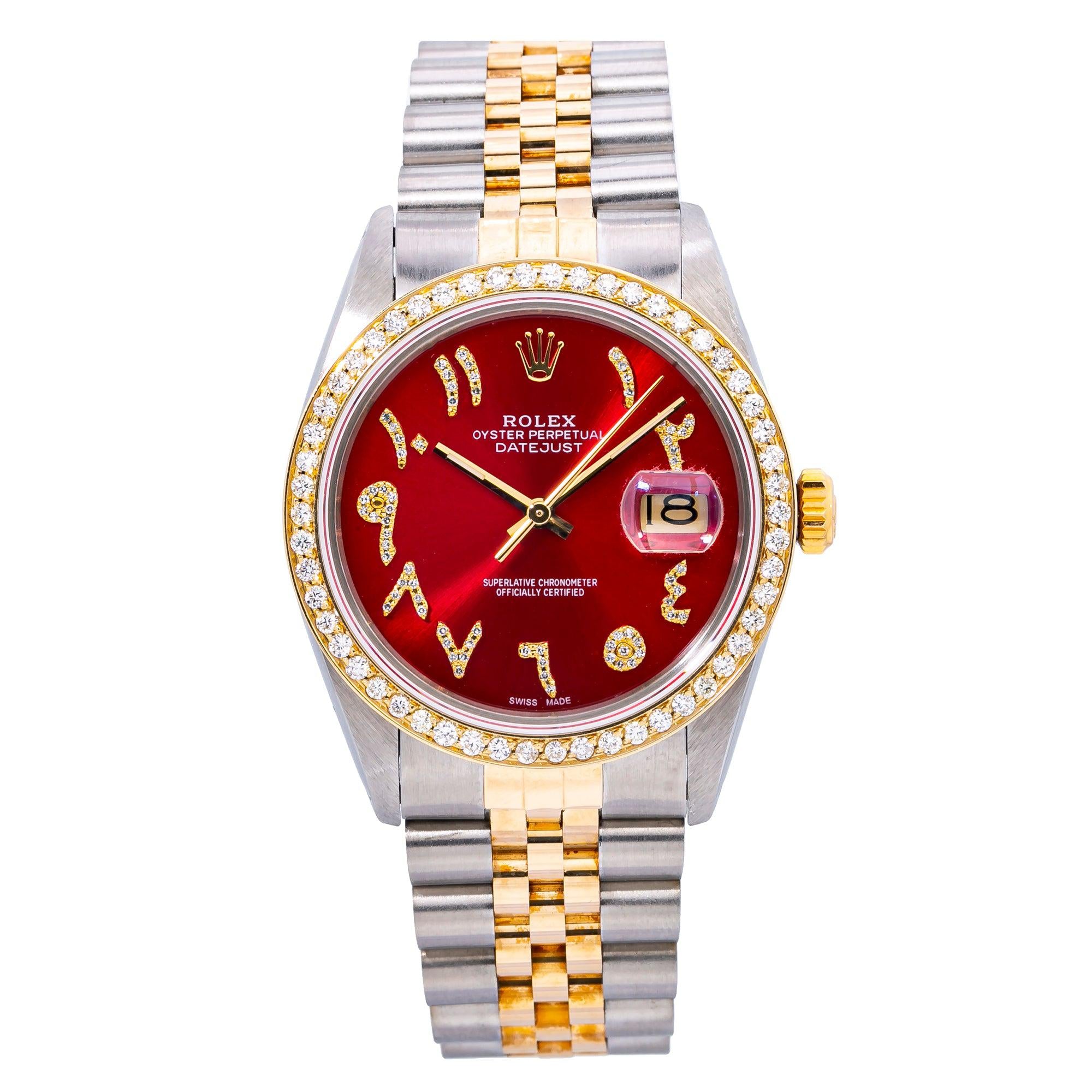 Rolex Datejust 36MM 16013 Red Eastern Arabic Dial Diamond Bezel Two Tone Jubilee Bracelet