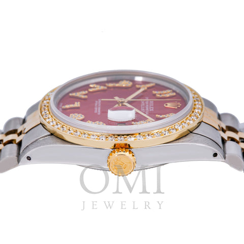 Rolex Datejust 16013 36MM Red Diamond Dial With Two Tone Bracelet