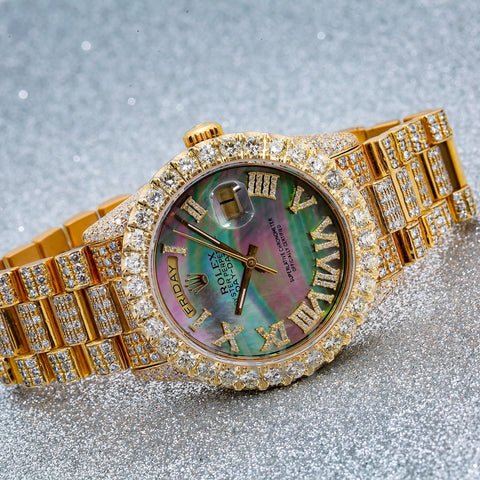 Rolex Oyster Perpetual 36MM Green and Pink Dial With 16.75 CT Diamonds