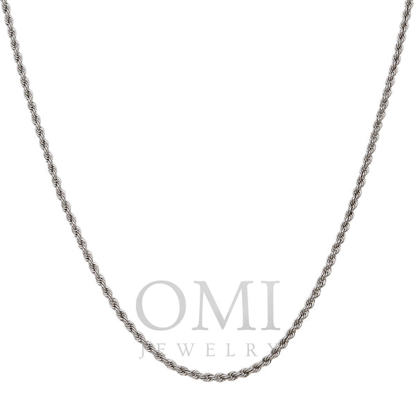 10k White Gold 2mm Hollow Rope Chain Available In Sizes 18