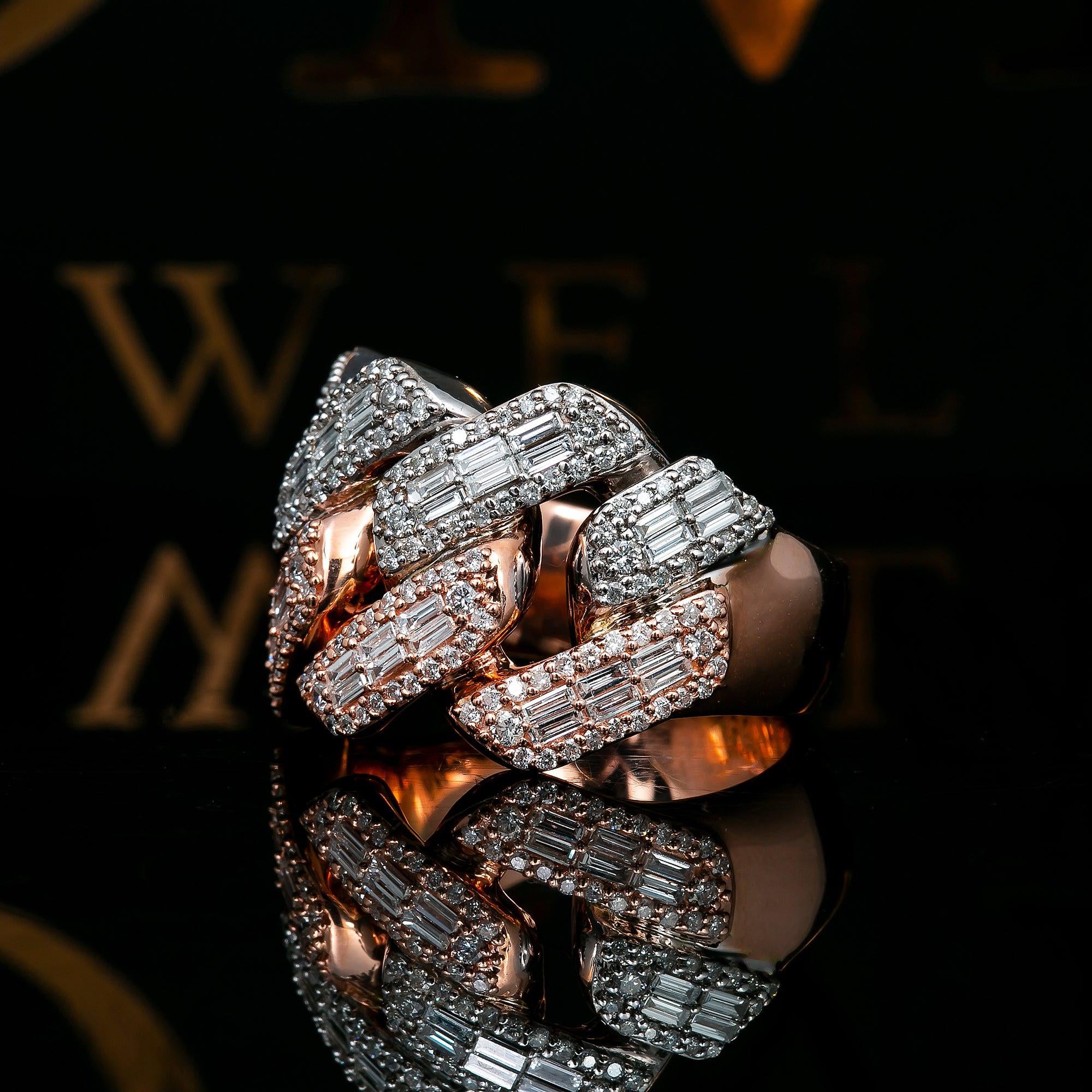 14K WHITE/ROSE GOLD RING WITH 4.10 CT BAGUETTE DIAMONDS