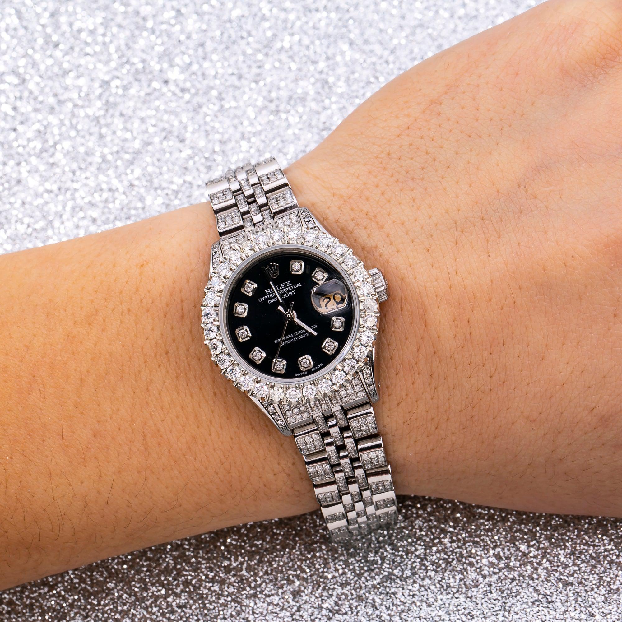 Rolex Datejust 26MM 6916 Black Diamond Dial Diamond Bezel Stainless Steel Full Diamond Jubilee Bracelet