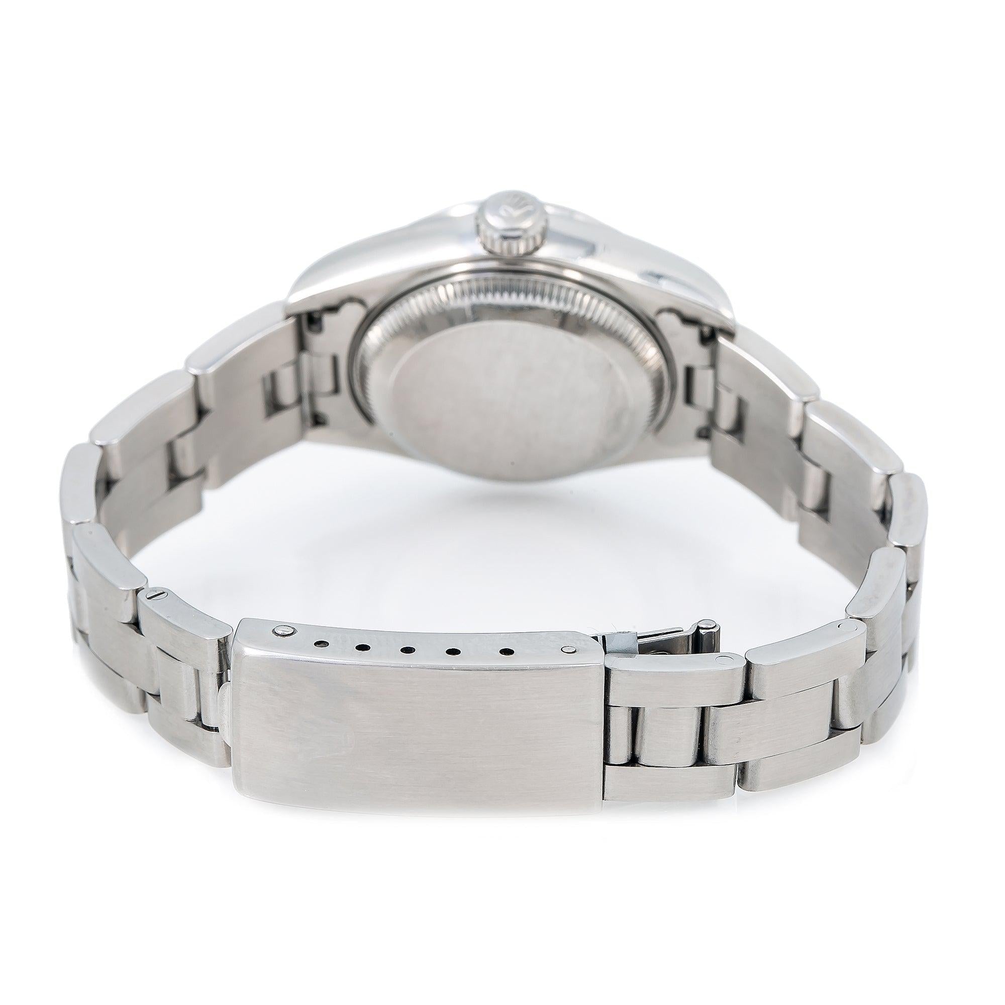 Rolex Date 26MM 69160 White Arabic Dial Smooth Bezel Stainless Steel Oyster Bracelet