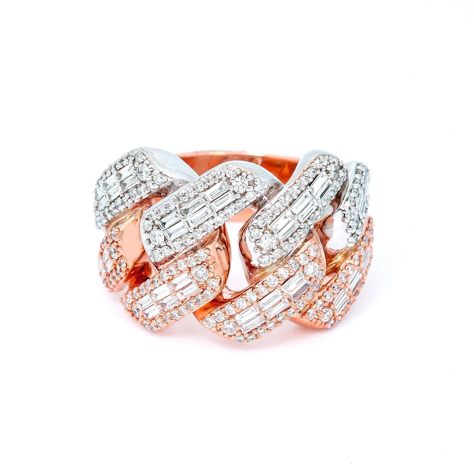 14K WHITE/ROSE GOLD RING WITH 4.10 CT BAGUETTE DIAMONDS