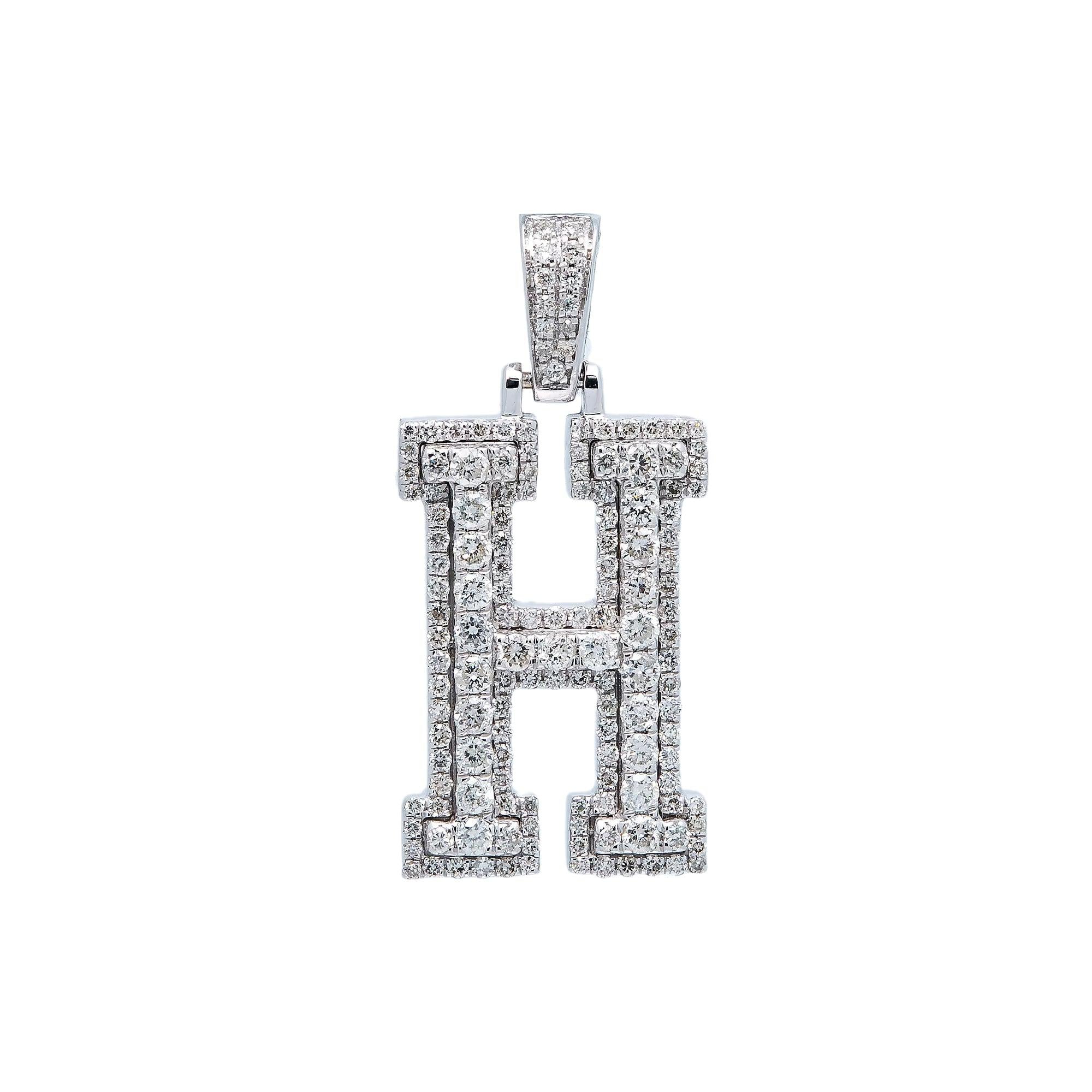 10K WHITE GOLD DIAMOND LETTER H PENDANT OMI Jewelry