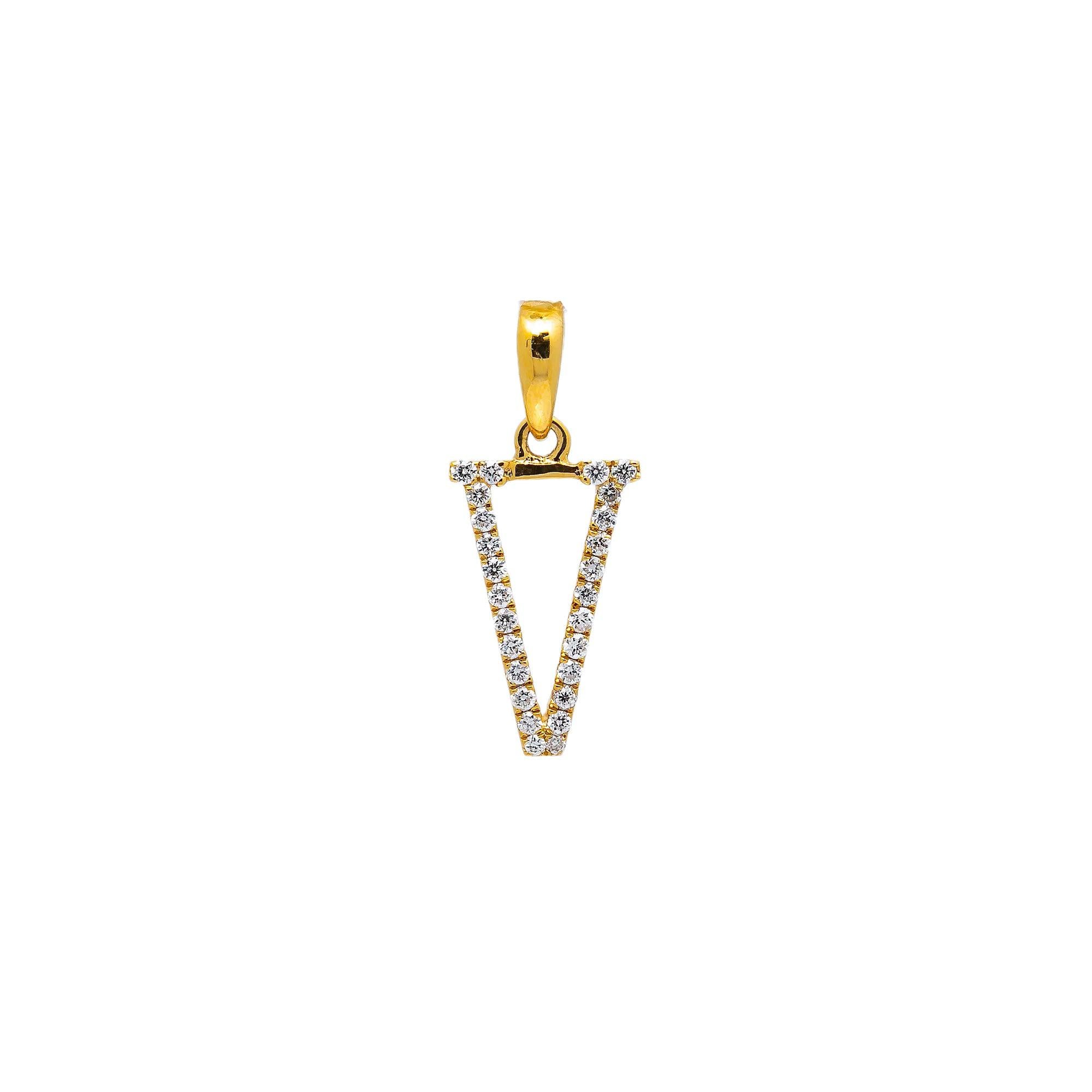14K YELLOW GOLD DIAMOND LETTER V PENDANT