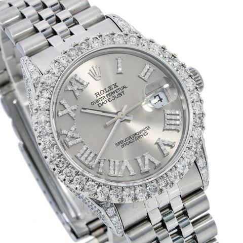 Rolex Datejust Diamond Watch, 16014 36mm, Grey Diamond Dial With 4.75 CT Diamonds