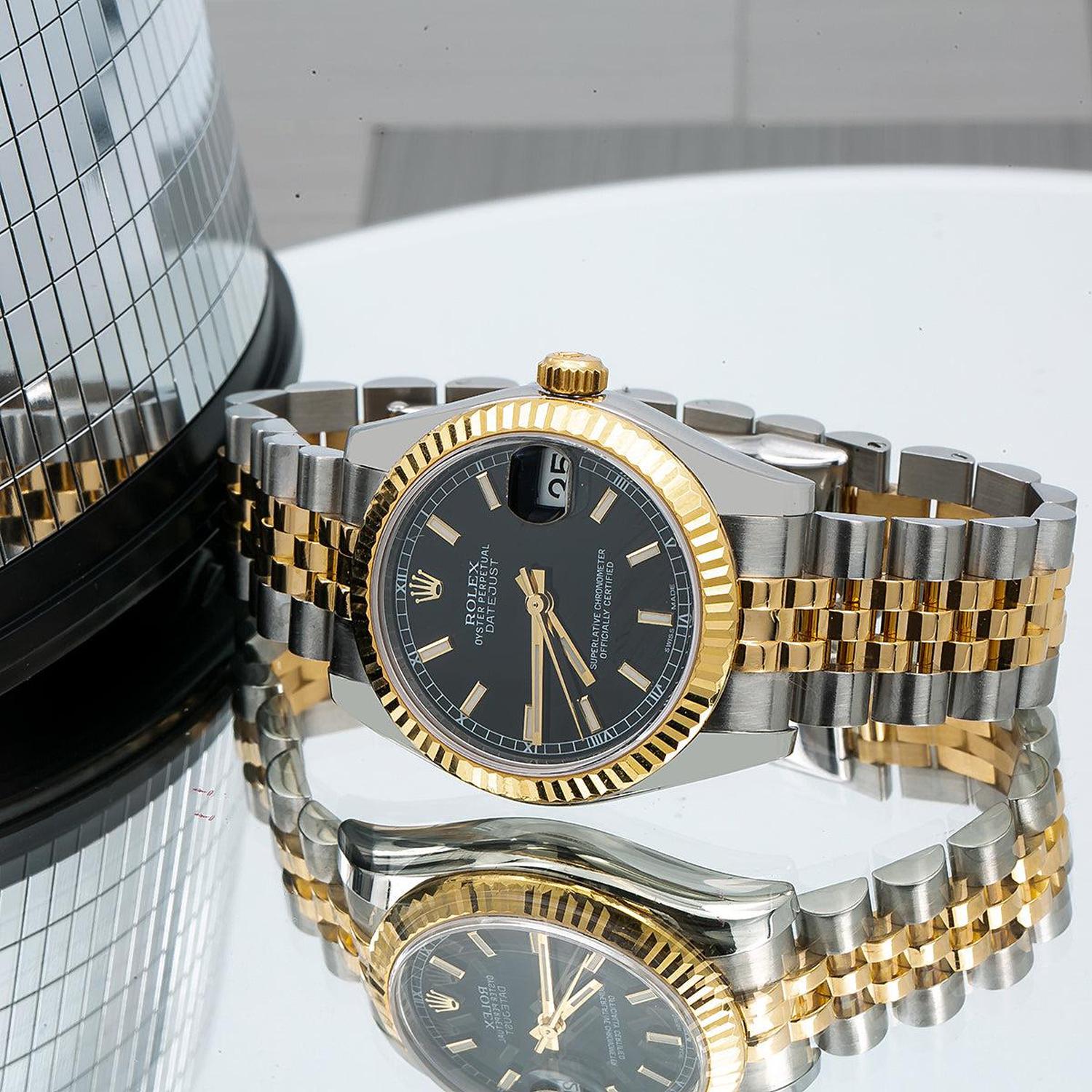 Rolex Datejust 31MM 178273 Black Dial Fluted Bezel Two Tone Yellow Gold Jubilee Bracelet